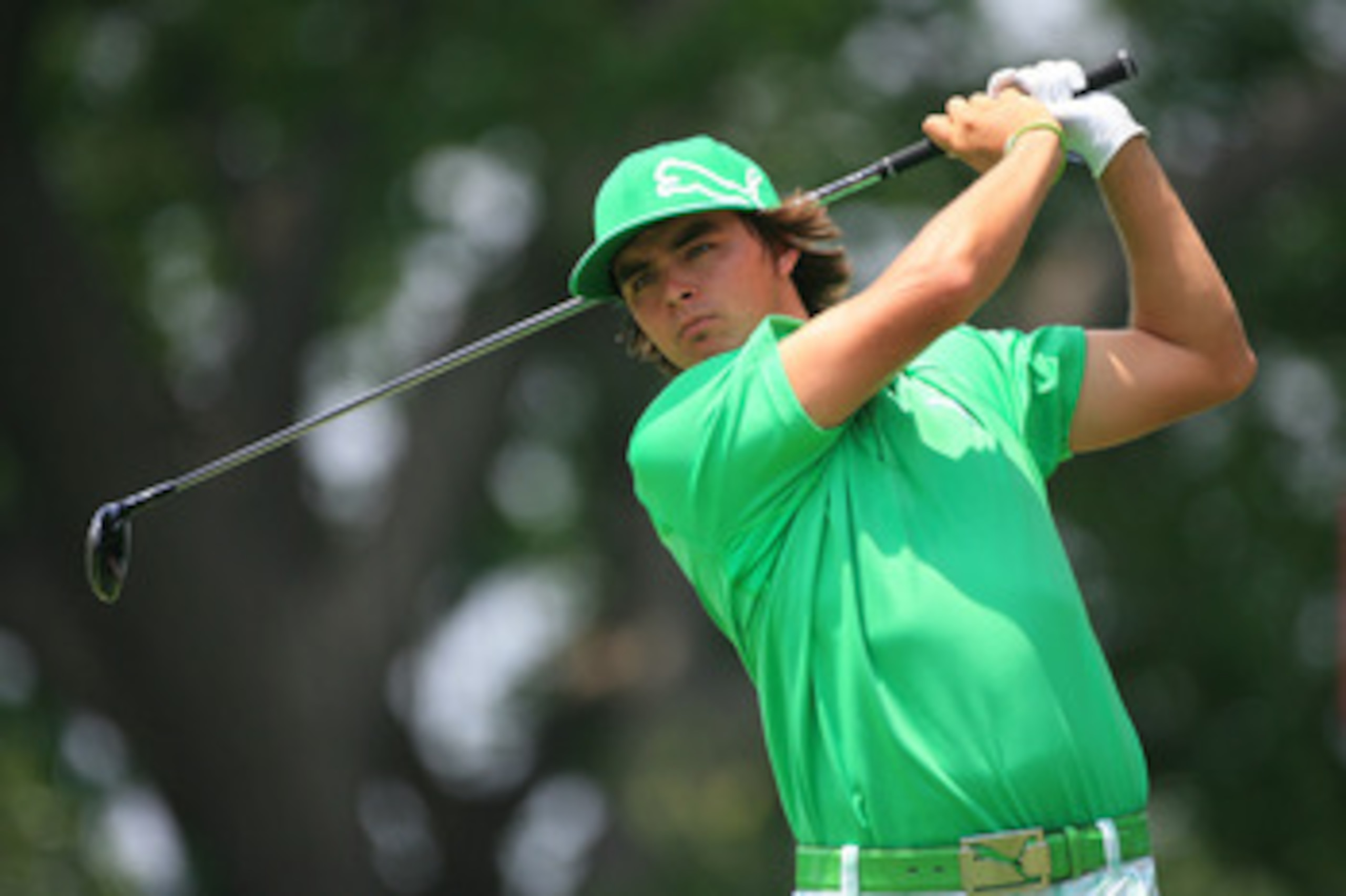 FORT WORTH, TX - MAY 21: Rickie Fowler hits his tee shot on the 12th hole during the third round of the Crowne Plaza Invitational at Colonial Country Club on May 21, 2011 in Fort Worth, Texas. (Photo by Hunter Martin/Getty Images)