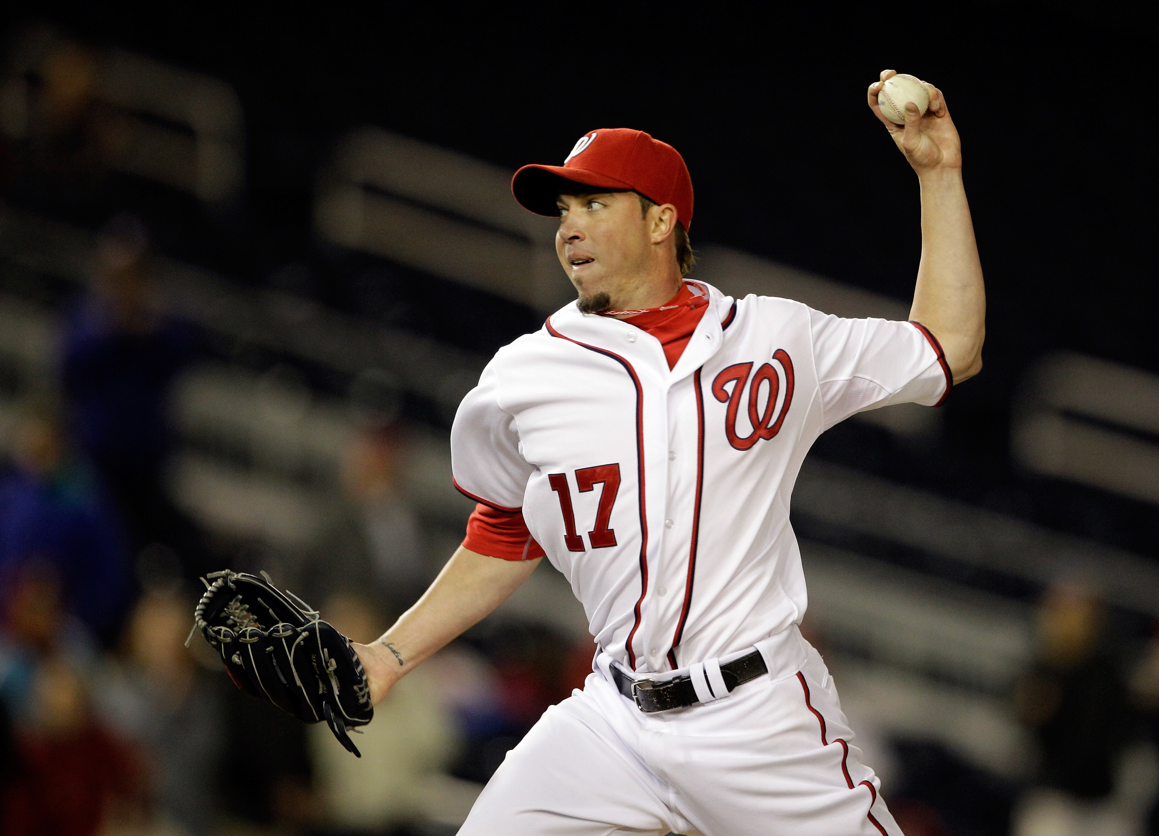 WASHINGTON, DC - APRIL 12: Pitcher Sean Burnett #17 of the Washington Nationals delivers to a Philadelphia Phillies batter during the ninth inning at Nationals Park on April 12, 2011 in Washington, DC.  (Photo by Rob Carr/Getty Images)