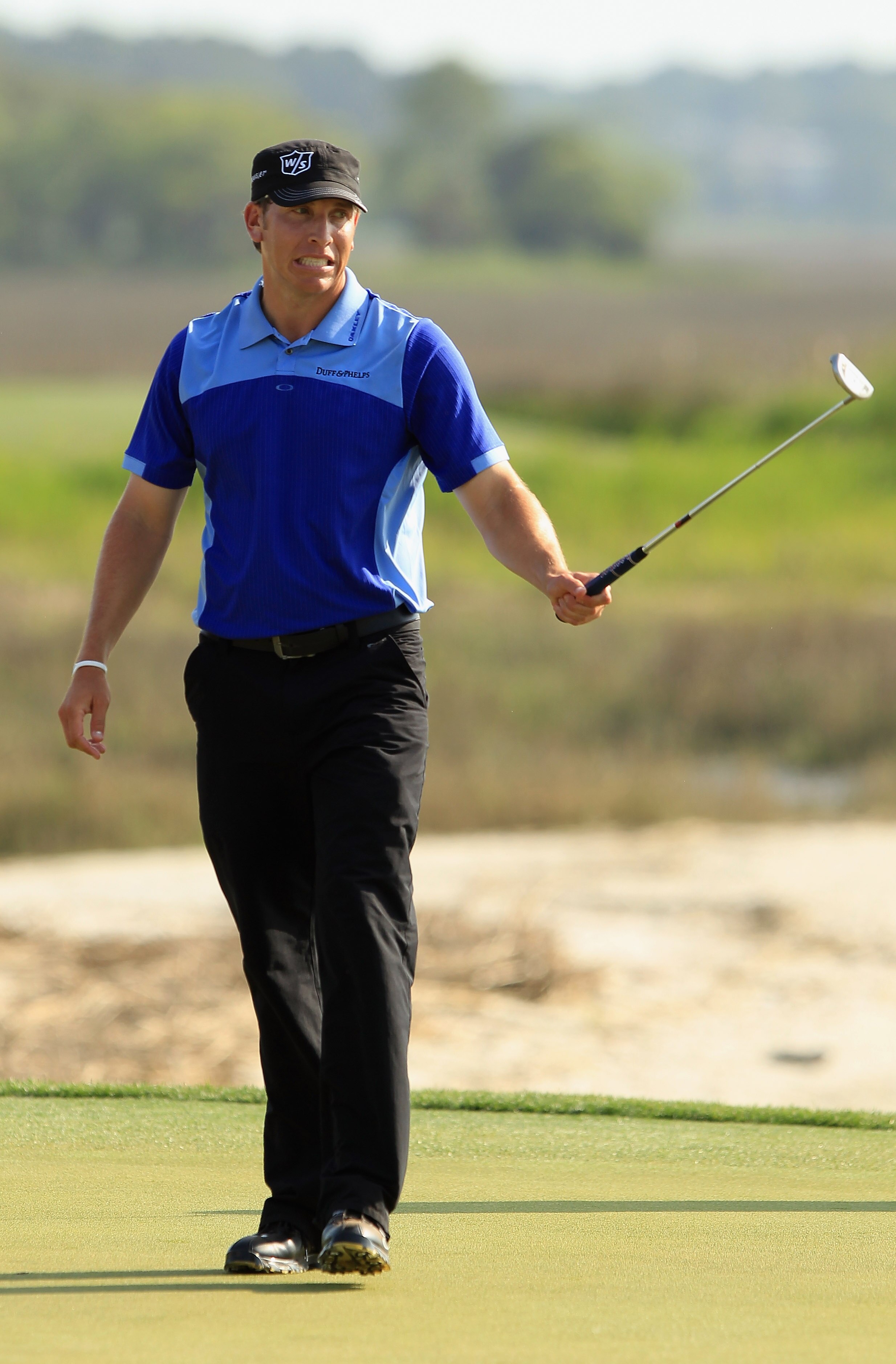HILTON HEAD ISLAND, SC - APRIL 24:  Ricky Barnes reacts after putting during the final round of The Heritage at Harbour Town Golf Links on April 24, 2011 in Hilton Head Island, South Carolina.  (Photo by Streeter Lecka/Getty Images)