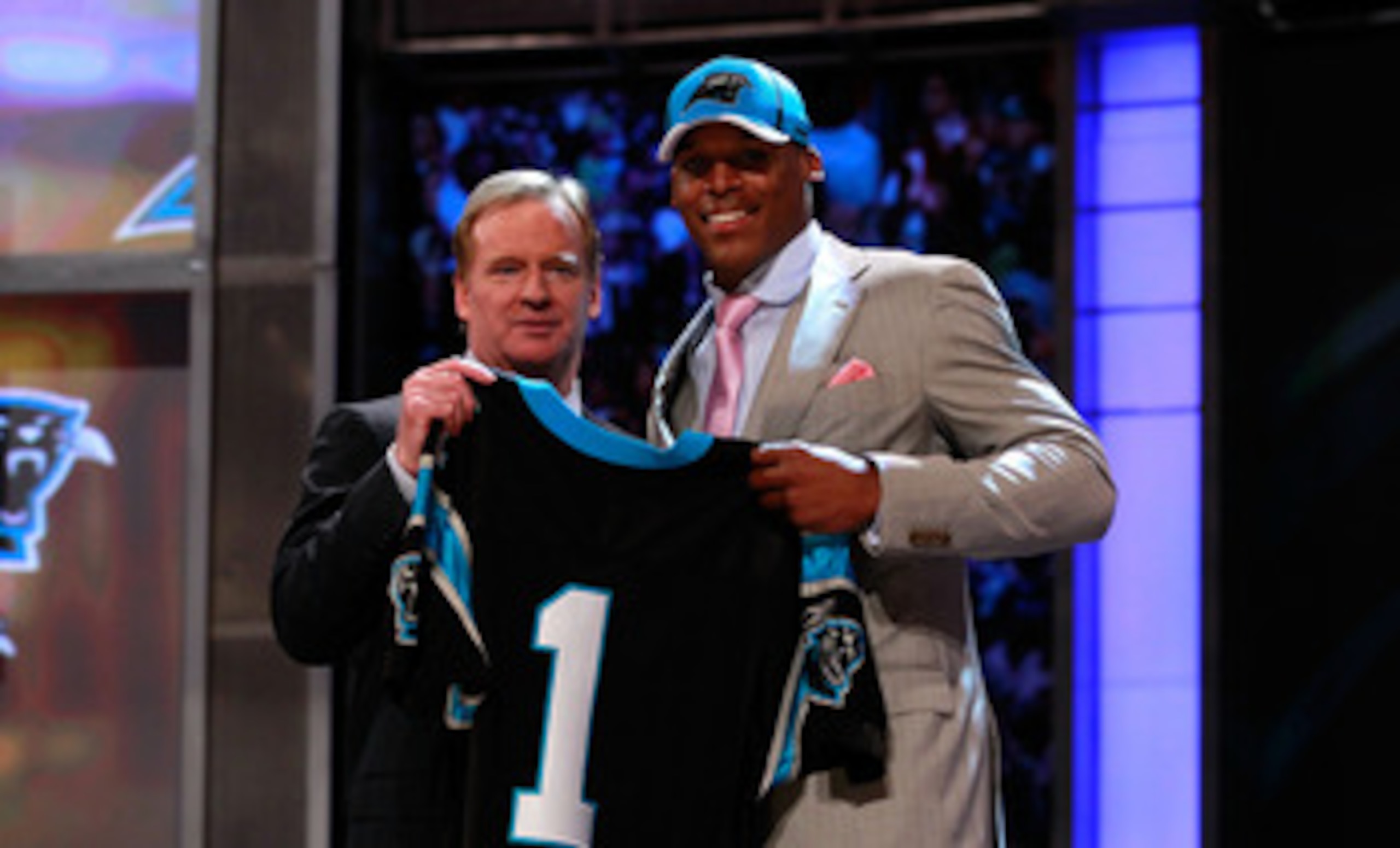 NEW YORK, NY - APRIL 28: NFL COmmissioner Roger Goodell poses for a photo with Carolina Panthers #1 overall pick Cam Newton from Auburn during the 2011 NFL Draft at Radio City Music Hall on April 28, 2011 in New York City. (Photo by Chris Trotman/Getty NEW YORK, NY - APRIL 28: NFL COmmissioner Roger Goodell poses for a photo with Carolina Panthers #1 overall pick Cam Newton from Auburn during the 2011 NFL Draft at Radio City Music Hall on April 28, 2011 in New York City. (Photo by Chris Trotman/Getty