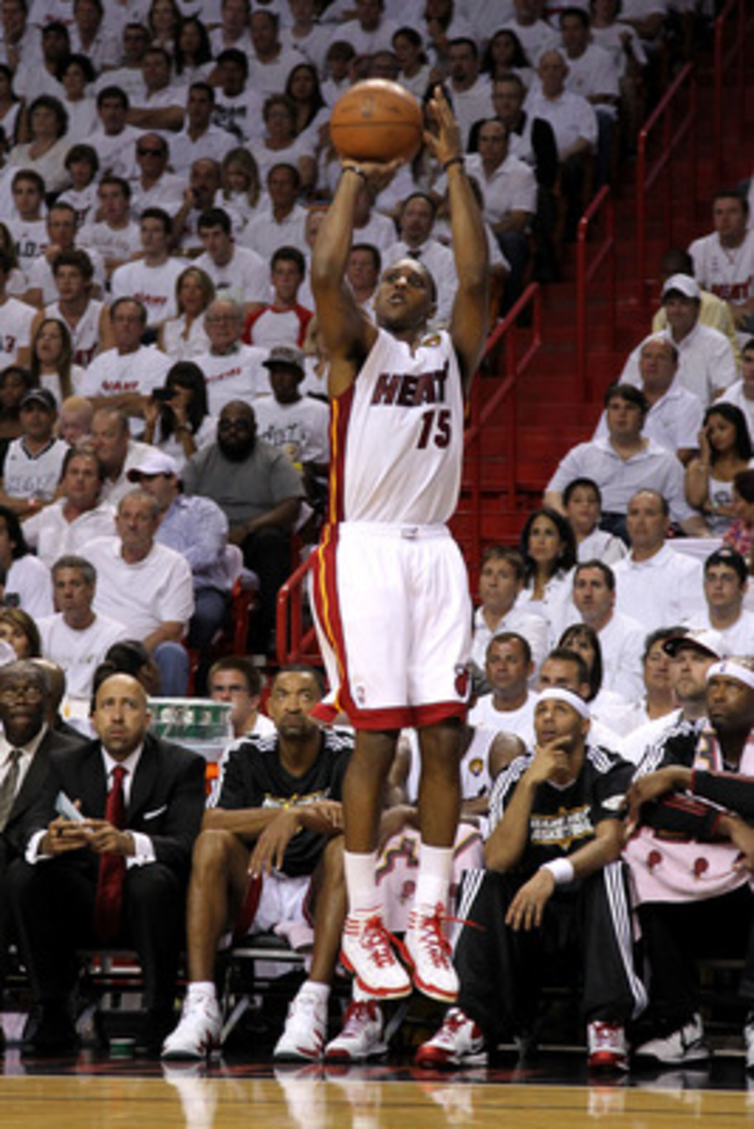 MIAMI, FL - MAY 31:  Mario Chalmers #15 of the Miami Heat attempts a shot against the Dallas Mavericks in Game One of the 2011 NBA Finals at American Airlines Arena on May 31, 2011 in Miami, Florida. NOTE TO USER: User expressly acknowledges and agrees th
