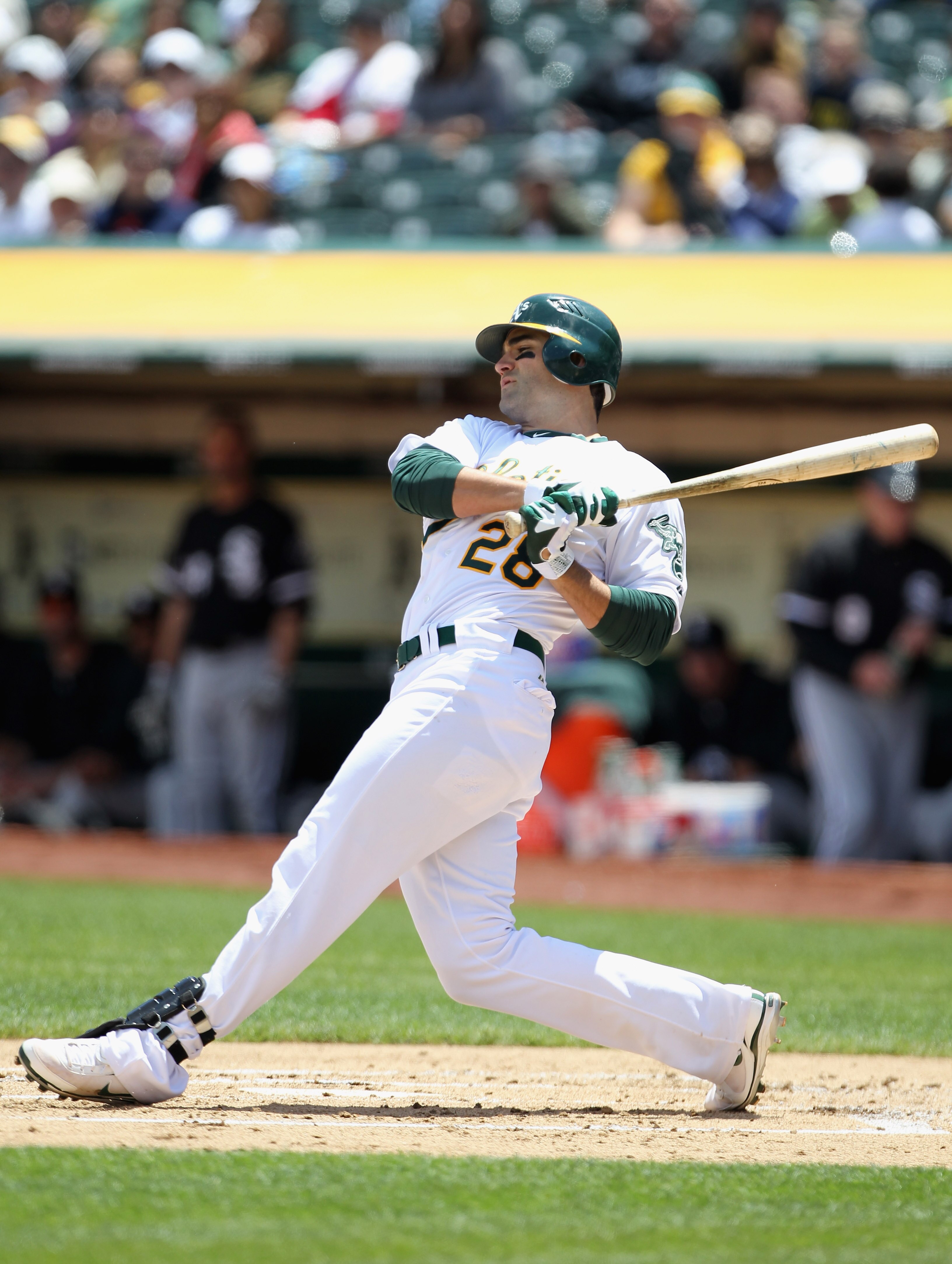 OAKLAND, CA - MAY 15:  Conor Jackson #28 of the Oakland Athletics in action against the Chicago White Sox at Oakland-Alameda County Coliseum on May 15, 2011 in Oakland, California.  (Photo by Ezra Shaw/Getty Images)