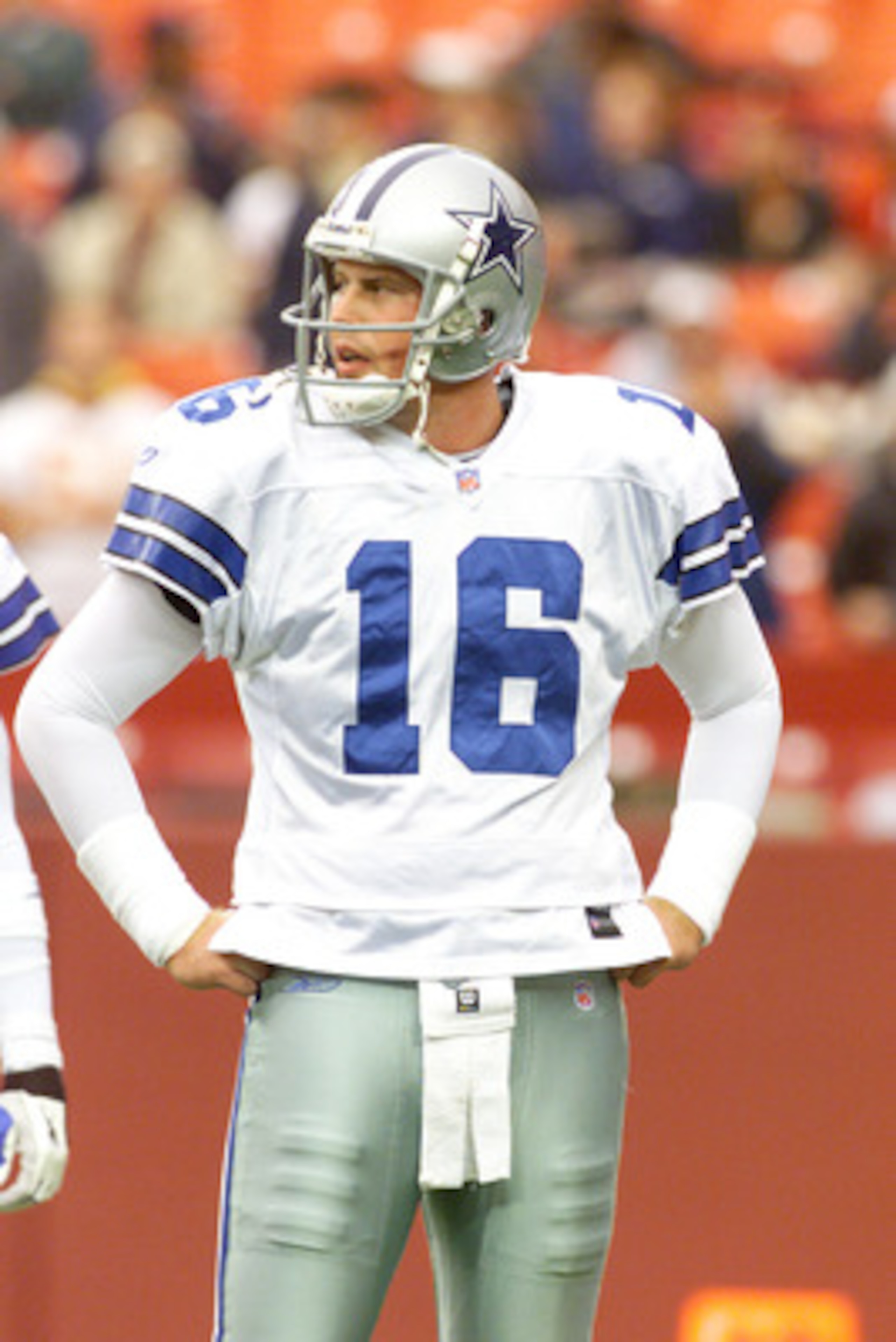 2 Dec 2001: Quarterback Ryan Leaf #16 of the Dallas Cowboys warms up before the game against the Washington Redskins at Fed-Ex Field in Landover, Maryland. The Cowboys defeated the Redskins with a final score of 20-14. Digital Image. Mandatory Credit: J 2 Dec 2001: Quarterback Ryan Leaf #16 of the Dallas Cowboys warms up before the game against the Washington Redskins at Fed-Ex Field in Landover, Maryland. The Cowboys defeated the Redskins with a final score of 20-14. Digital Image. Mandatory Credit: J