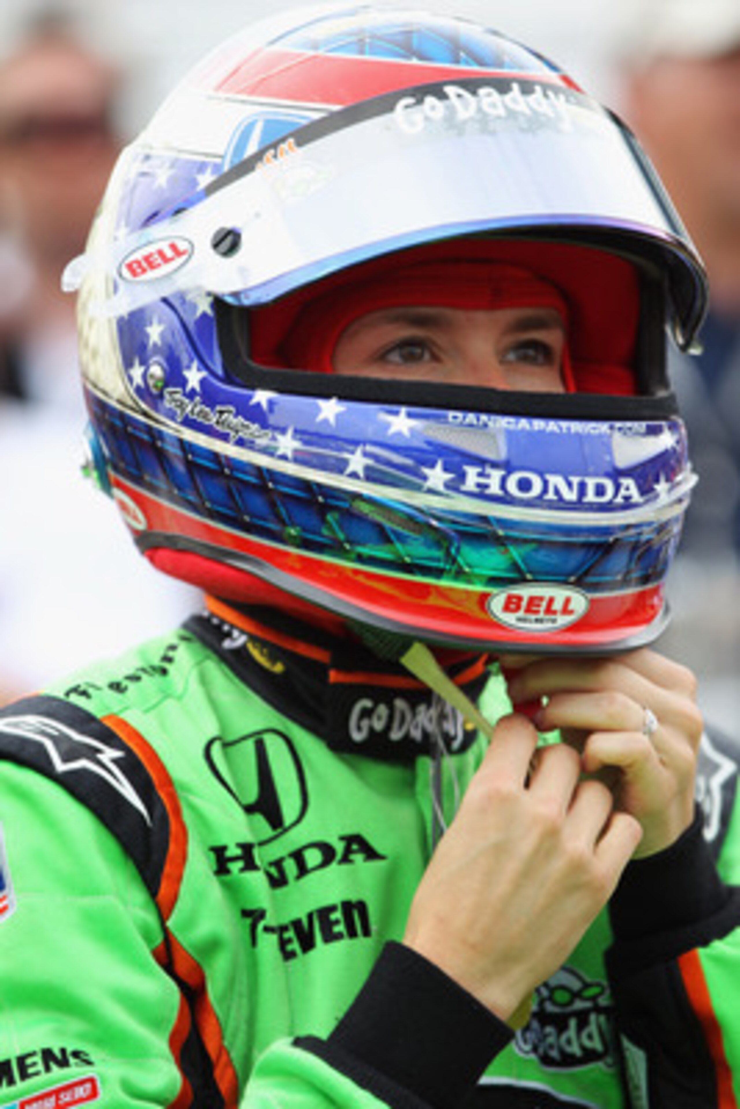 INDIANAPOLIS, IN - MAY 22:  Danica Patrick, driver of the #7 Team GoDaddy Dallara Honda, suits up as she prepares to qualify for the Indianapolis 500 on May 22, 2011 at Indianapolis Motor Speedway in Indianapolis, Indiana.  (Photo by Jamie Squire/Getty Im