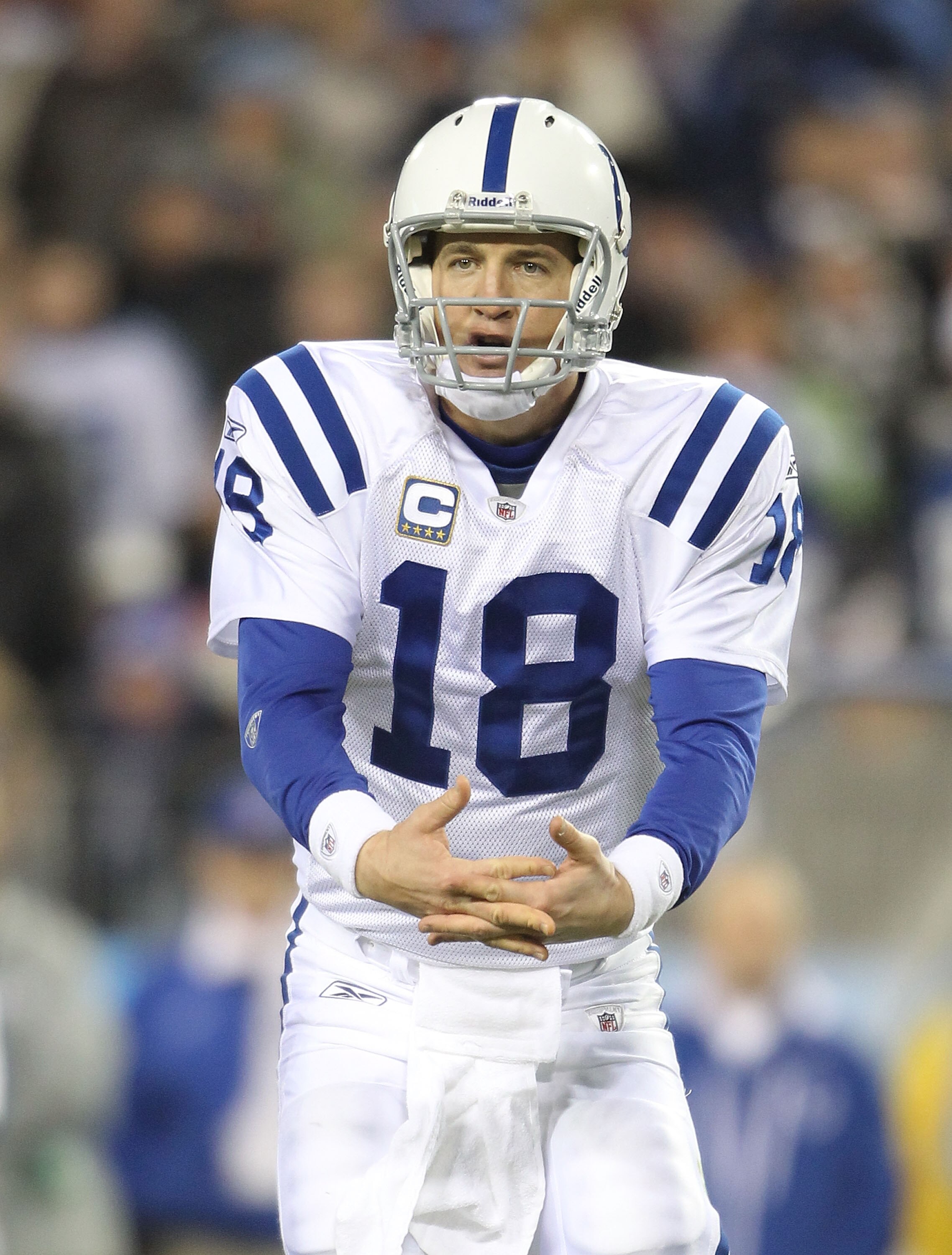 NASHVILLE, TN - DECEMBER 09:  Peyton Manning #18 of the Indianapolis Colts gives instructions to his team during the NFL game against the Tennessee Titans  at LP Field on December 9, 2010 in Nashville, Tennessee.  (Photo by Andy Lyons/Getty Images)