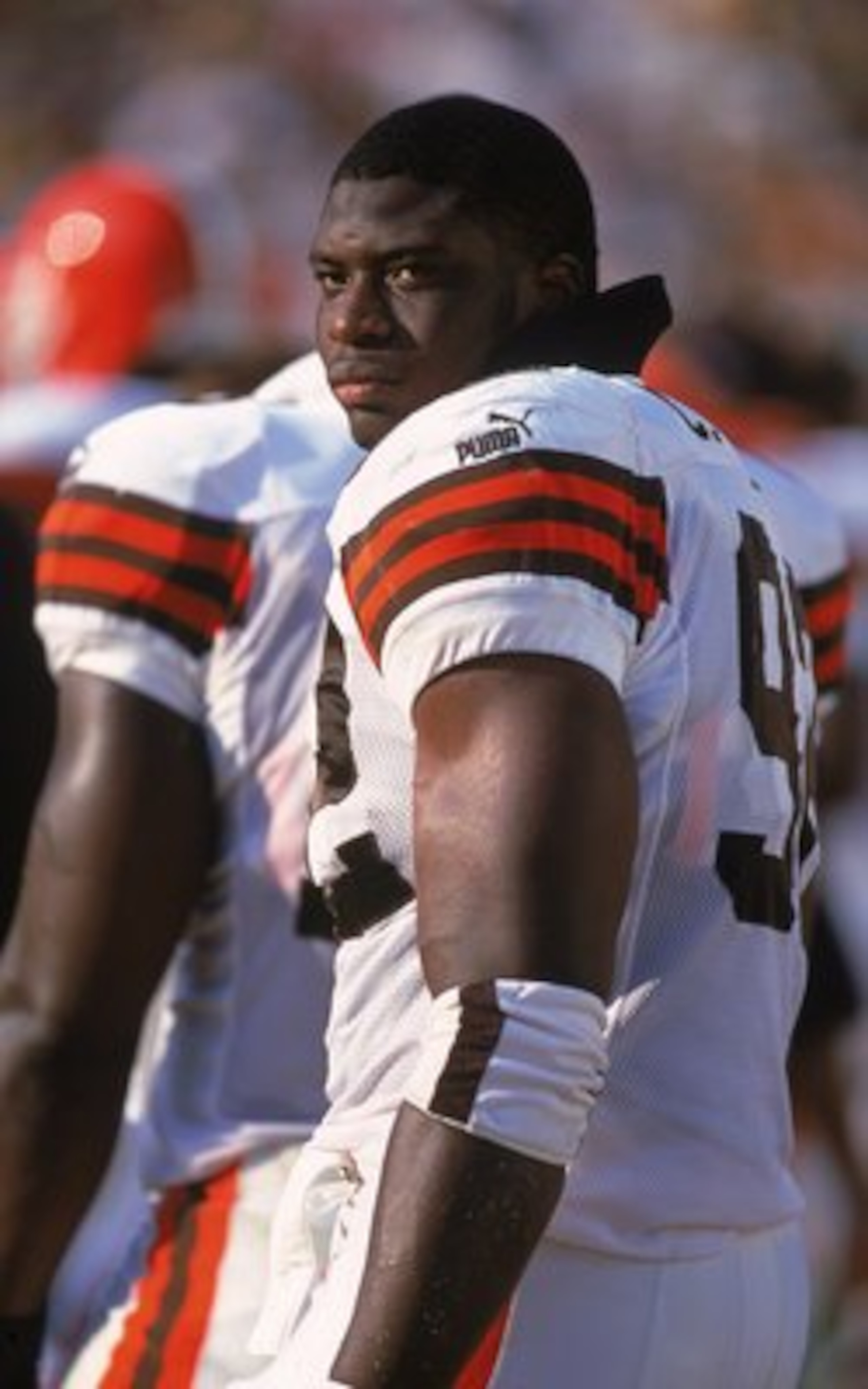 26 Aug 2000: Courtney Brown #92 of the Cleveland Browns is looking on during the Pre-Season game against the Green Bay Packers at Lambeau Field in Green Bay, Wisconsin. The Packers defeated the Browns 34-33.Mandatory Credit: Jonathan Daniel /Allsport 26 Aug 2000: Courtney Brown #92 of the Cleveland Browns is looking on during the Pre-Season game against the Green Bay Packers at Lambeau Field in Green Bay, Wisconsin. The Packers defeated the Browns 34-33.Mandatory Credit: Jonathan Daniel /Allsport