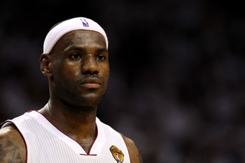 MIAMI, FL - MAY 31:  LeBron James #6 of the Miami Heat looks on against the Dallas Mavericks in Game One of the 2011 NBA Finals at American Airlines Arena on May 31, 2011 in Miami, Florida. NOTE TO USER: User expressly acknowledges and agrees that, by dow