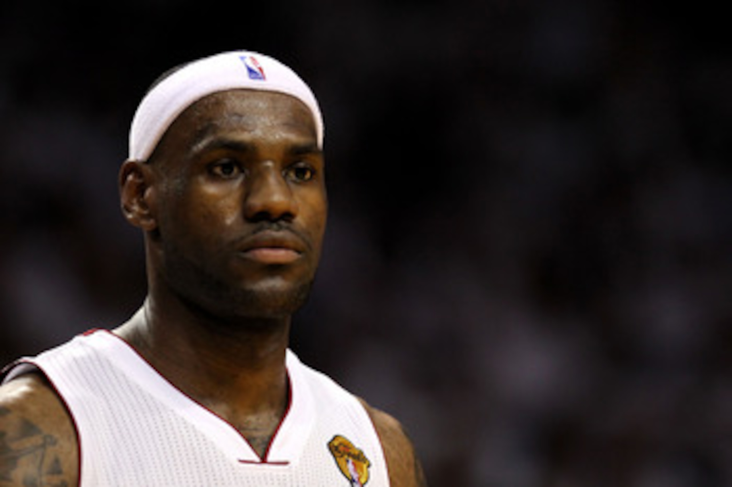MIAMI, FL - MAY 31:  LeBron James #6 of the Miami Heat looks on against the Dallas Mavericks in Game One of the 2011 NBA Finals at American Airlines Arena on May 31, 2011 in Miami, Florida. NOTE TO USER: User expressly acknowledges and agrees that, by dow