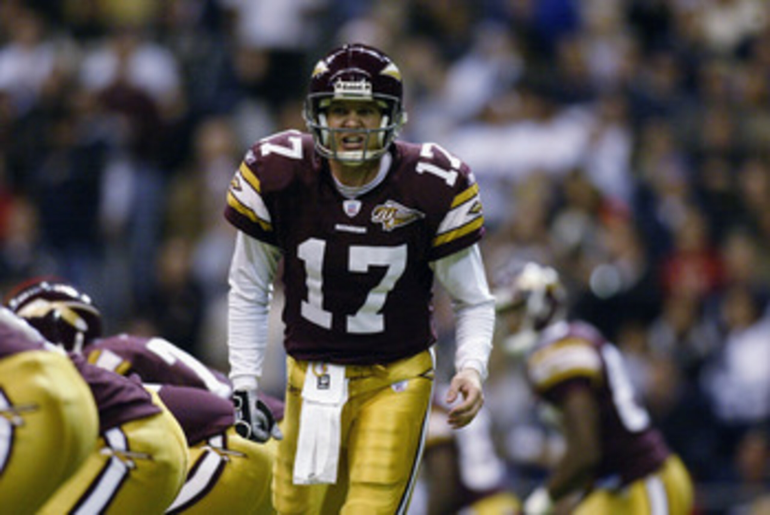 IRVING, TX - NOVEMBER 28: Danny Wuerffel #17 of the Washington Redskins calls a play against the Dallas Cowboys on November 28, 2002 at Texas Stadium in Irving, Texas. The Cowboys defeated the Redskins 27-20. (Photo by Ronald Martinez/Getty Images) IRVING, TX - NOVEMBER 28: Danny Wuerffel #17 of the Washington Redskins calls a play against the Dallas Cowboys on November 28, 2002 at Texas Stadium in Irving, Texas. The Cowboys defeated the Redskins 27-20. (Photo by Ronald Martinez/Getty Images)