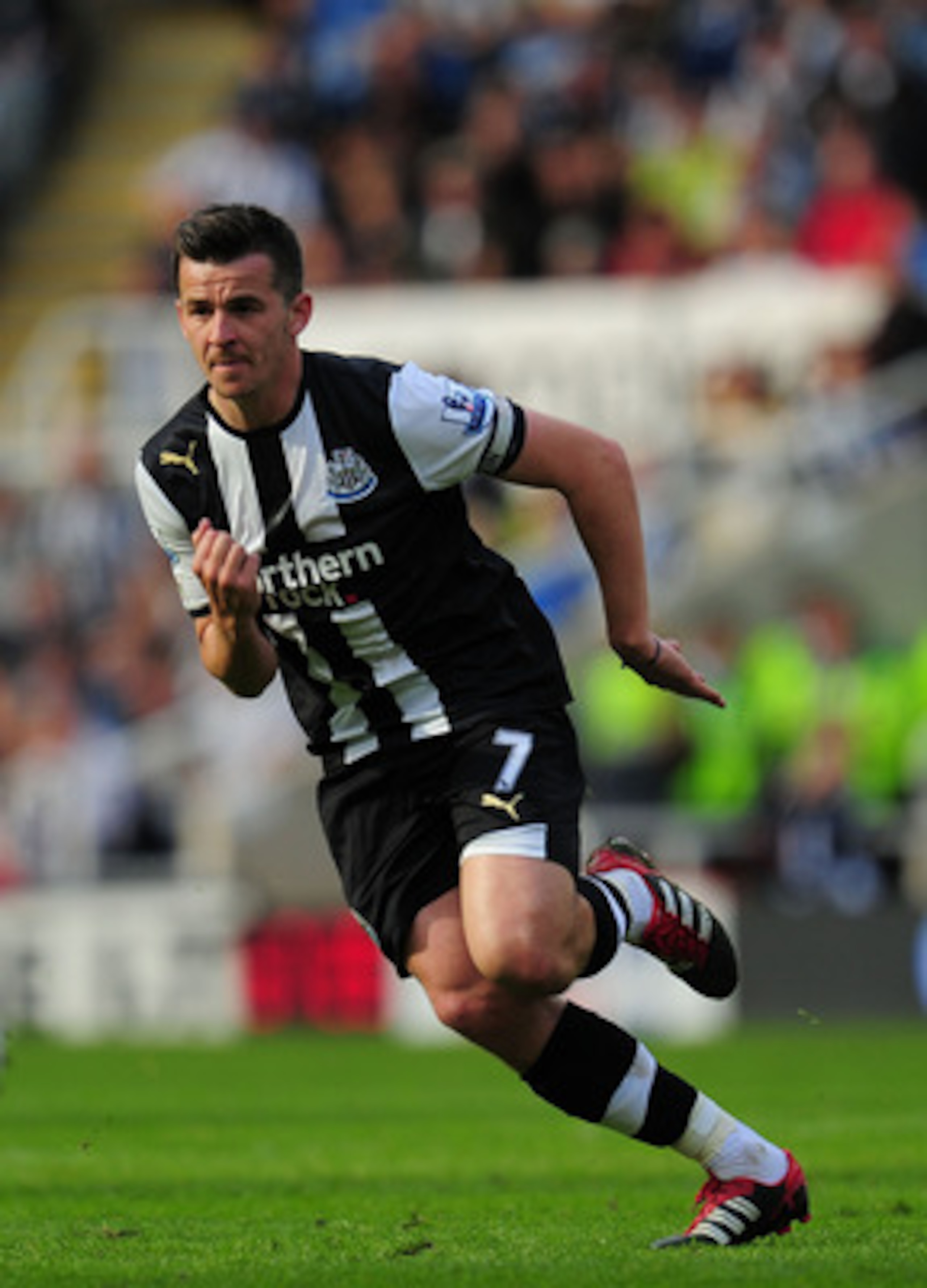 NEWCASTLE UPON TYNE, ENGLAND - MAY 22:  Newcastle player Joey Barton in action during the Barclays Premier League game between Newcastle United and West Bromwich Albion at St James' Park on May 22, 2011 in Newcastle upon Tyne, England.  (Photo by Stu Fors