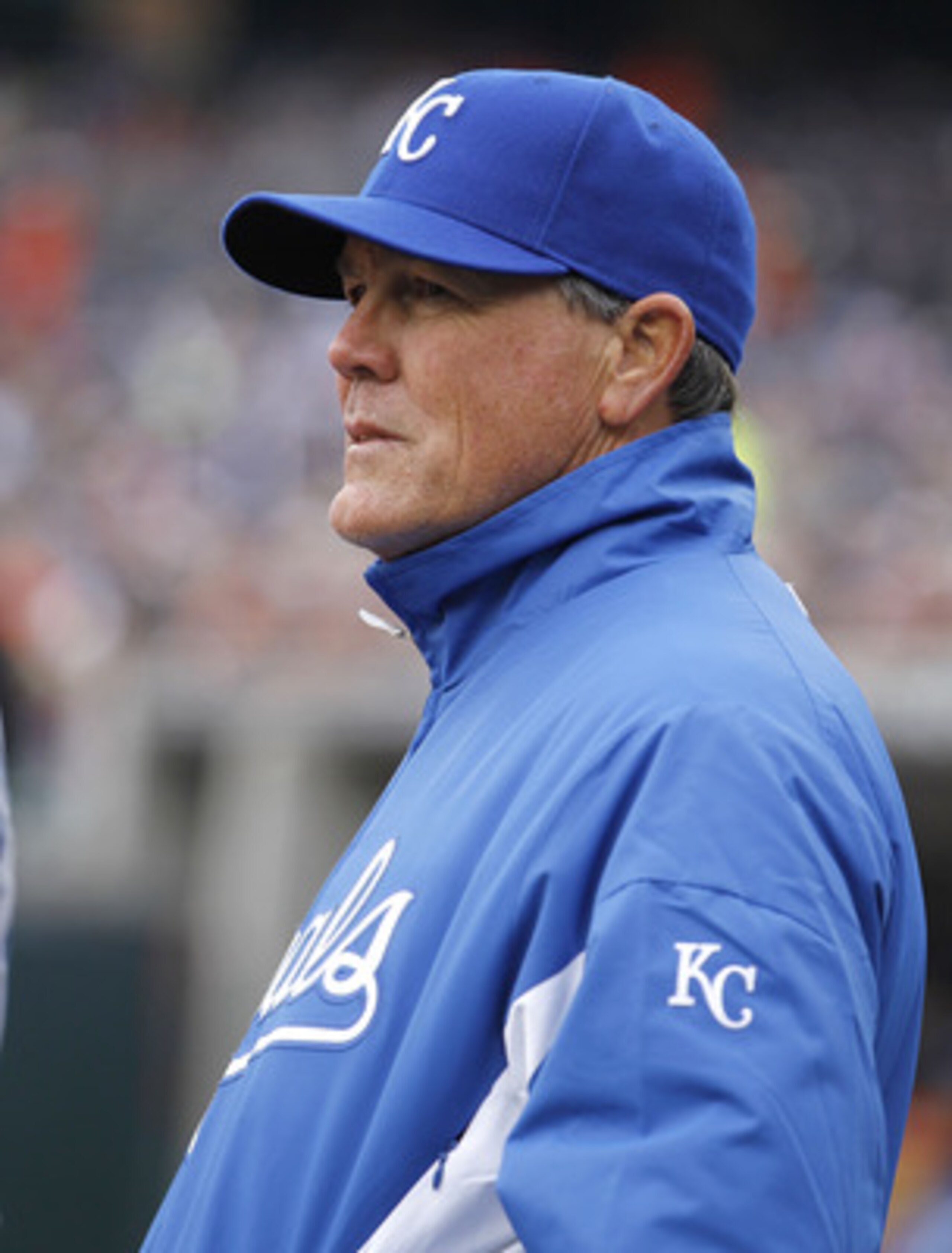 DETROIT, MI - APRIL 08: Ned Yost Manager of the Kansas City Royals looks on from the dugout while playing the Detroit Tigers during Opening Day at Comerica Park on April 8, 2011 in Detroit, Michigan. Detroit won the game 5-2. (Photo by Gregory Shamus/Ge DETROIT, MI - APRIL 08: Ned Yost Manager of the Kansas City Royals looks on from the dugout while playing the Detroit Tigers during Opening Day at Comerica Park on April 8, 2011 in Detroit, Michigan. Detroit won the game 5-2. (Photo by Gregory Shamus/Ge