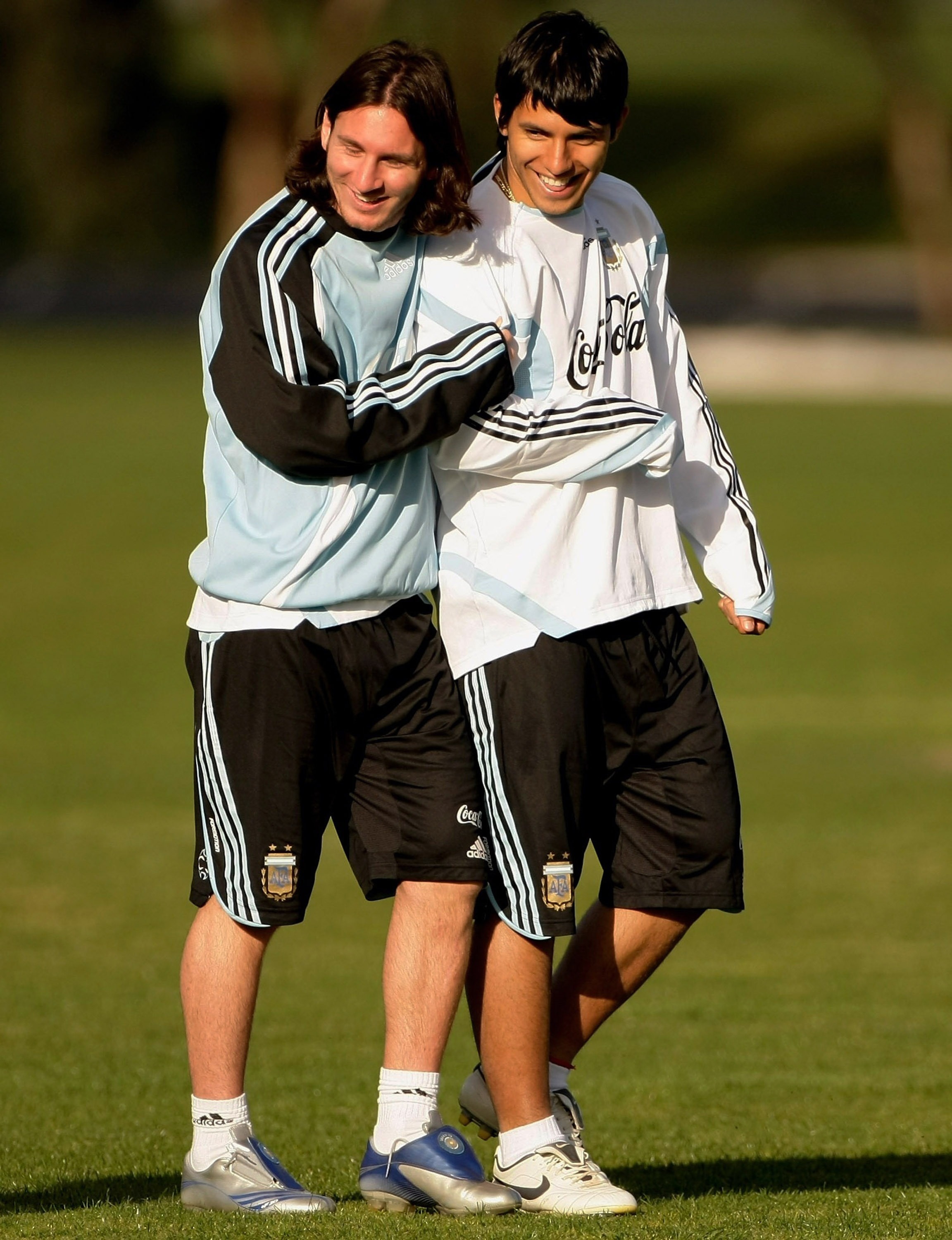 MELBOURNE, AUSTRALIA - SEPTEMBER 07: Lionel Messi and Sergio Aguero of Argentina share a joke during an Argentina training session held at Trinity GrammarSeptember 7, 2007 in Melbourne, Australia. (Photo by Robert Cianflone/Getty Images) MELBOURNE, AUSTRALIA - SEPTEMBER 07: Lionel Messi and Sergio Aguero of Argentina share a joke during an Argentina training session held at Trinity GrammarSeptember 7, 2007 in Melbourne, Australia. (Photo by Robert Cianflone/Getty Images)