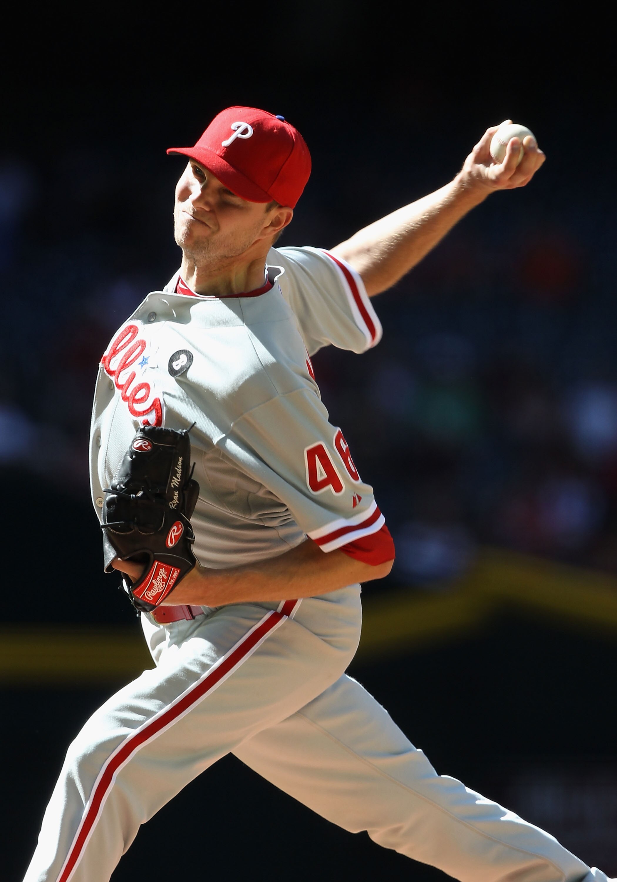 PHOENIX, AZ - APRIL 27:  Relief pitcher Ryan Madson #46 of the Philadelphia Phillies pitches against the Arizona Diamondbacks during the Major League Baseball game at Chase Field on April 27, 2011 in Phoenix, Arizona. The Phillies defeated the Diamondback