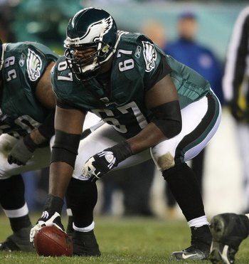 PHILADELPHIA - DECEMBER 20: Jamaal Jackson #67 of the Philadelphia Eagles Eagles lines up against the San Francisco 49ers at Lincoln Financial Field on December 20, 2009 in Philadelphia, Pennsylvania.  (Photo by Nick Laham/Getty Images)