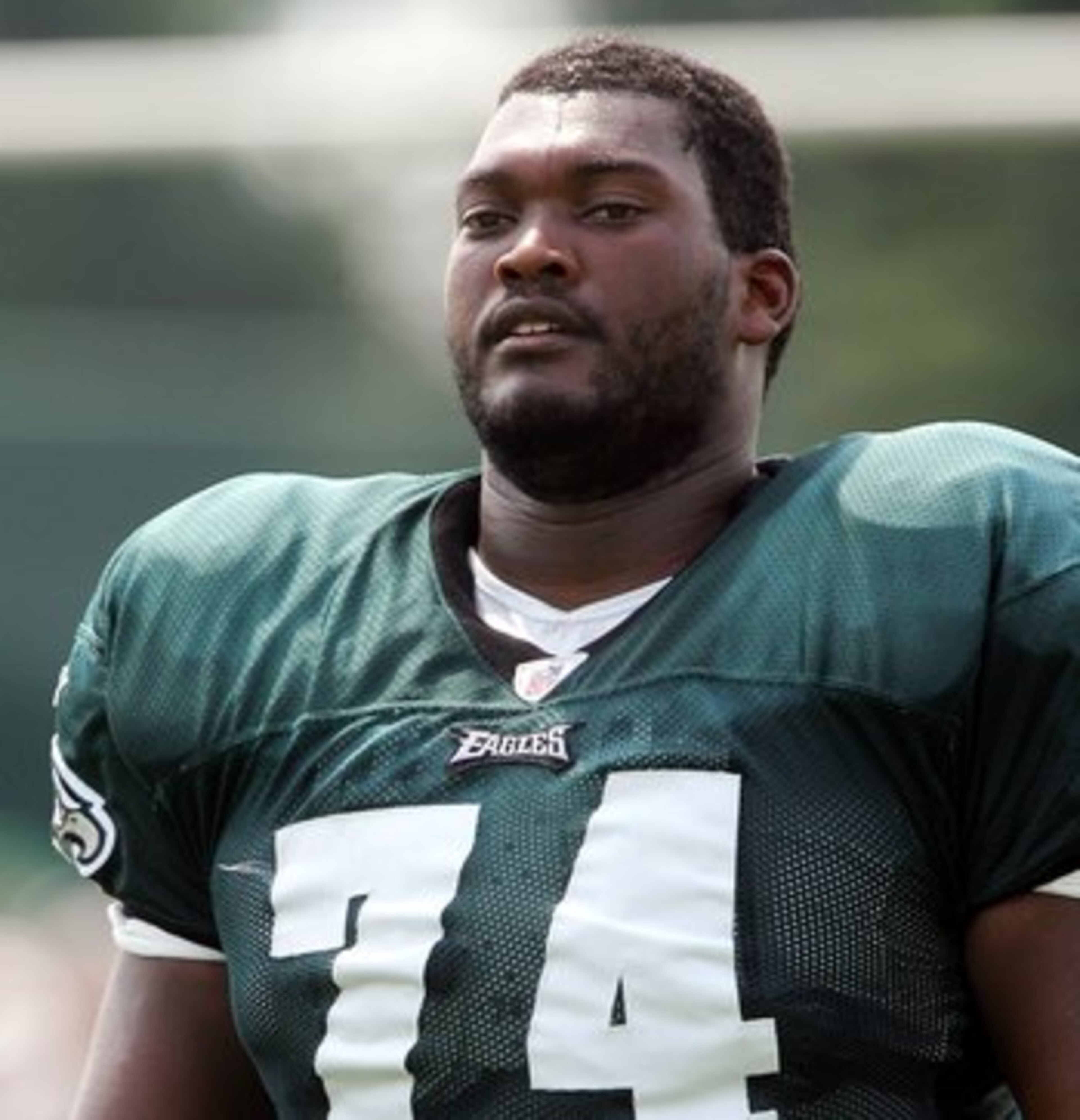 BETHLEHEM, PA - JULY 25:  Winston Justice #74 of the Philadelphia Eagles looks on during training camp on the practice field at Lehigh University on July 25, 2006 in Bethlehem, Pennsylvania.  (Photo by Jim McIsaac/Getty Images)