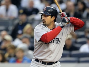 NEW YORK, NY - MAY 14:  Adrian Gonzalez #28 of the Boston Red Sox bats against the New York Yankees on May 14, 2011 at Yankee Stadium in the Bronx borough of New York City.  (Photo by Jim McIsaac/Getty Images)