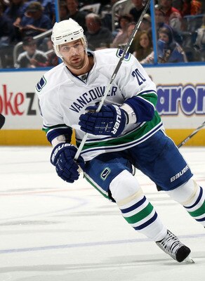 ATLANTA, GA - MARCH 25:  Christopher Higgins #20 of the Vancouver Canucks skates against the Atlanta Thrashers at the Philips Arena on March 25, 2011 in Atlanta, Georgia.  (Photo by Bruce Bennett/Getty Images)
