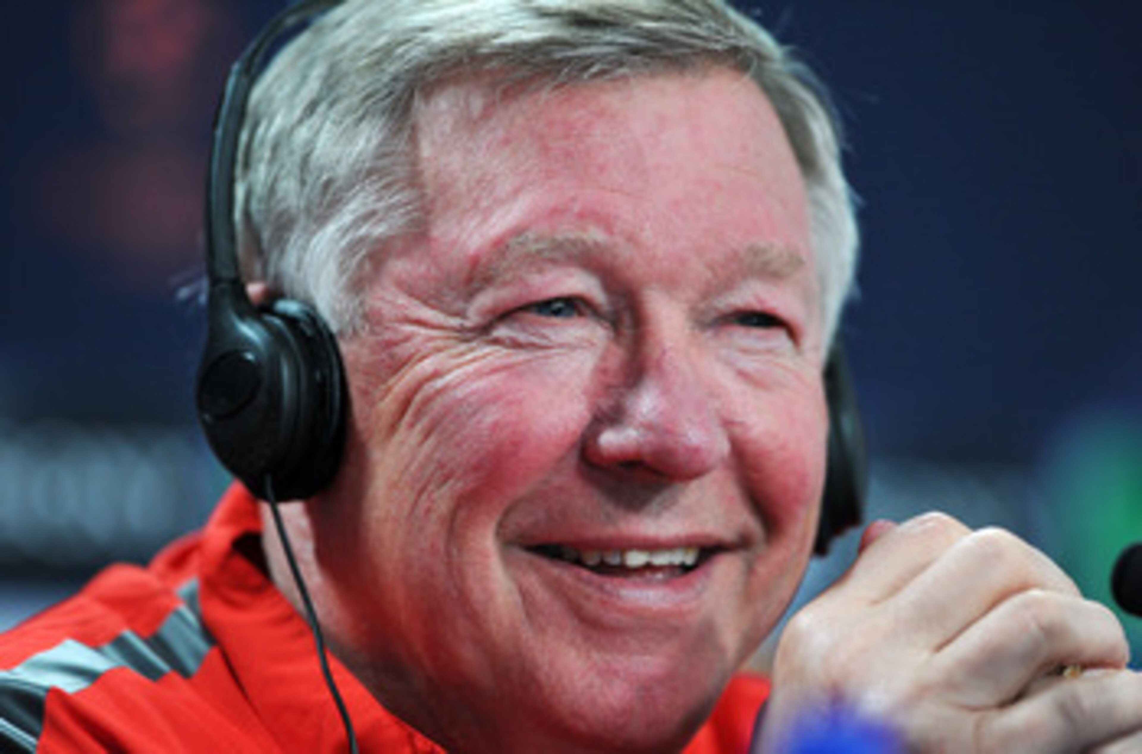 LONDON, ENGLAND - MAY 27:  In this UEFA handout image Manager Alex Ferguson smiles during the Manchester United press conference ahead of the UEFA Champions League Final against FC Barcelona at Wembley Stadium on May 27, 2011 in London, England.  (Photo b