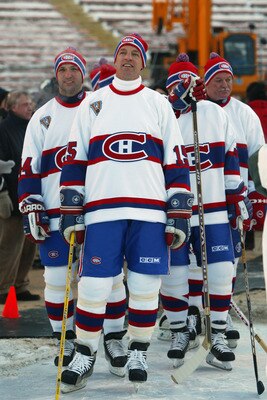 EDMONTON, CANADA - NOVEMBER 22:  Bobby Smith #15 of the Montreal Canadiens looks on prior to taking on the Edmonton Oilers in the Molson Canadien Heritage Classic Megastars Game on November 22, 2003 at Commonwealth Stadium in Edmonton, Canada. (Photo by J