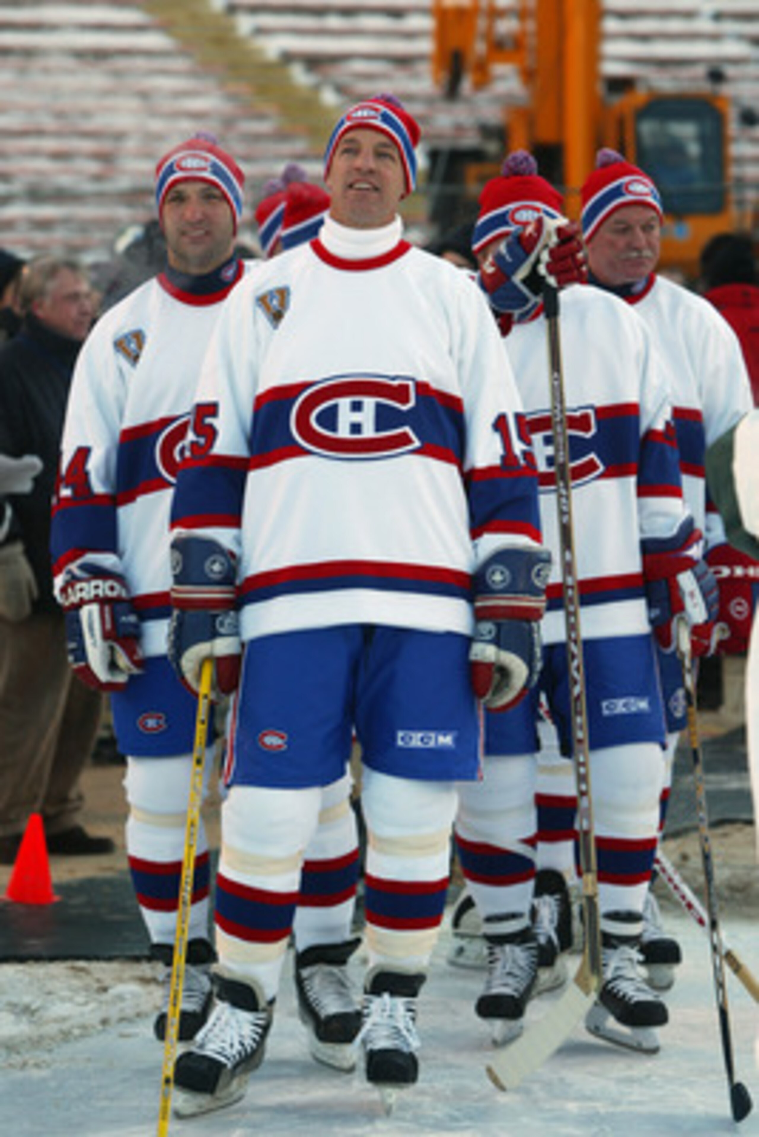 EDMONTON, CANADA - NOVEMBER 22:  Bobby Smith #15 of the Montreal Canadiens looks on prior to taking on the Edmonton Oilers in the Molson Canadien Heritage Classic Megastars Game on November 22, 2003 at Commonwealth Stadium in Edmonton, Canada. (Photo by J
