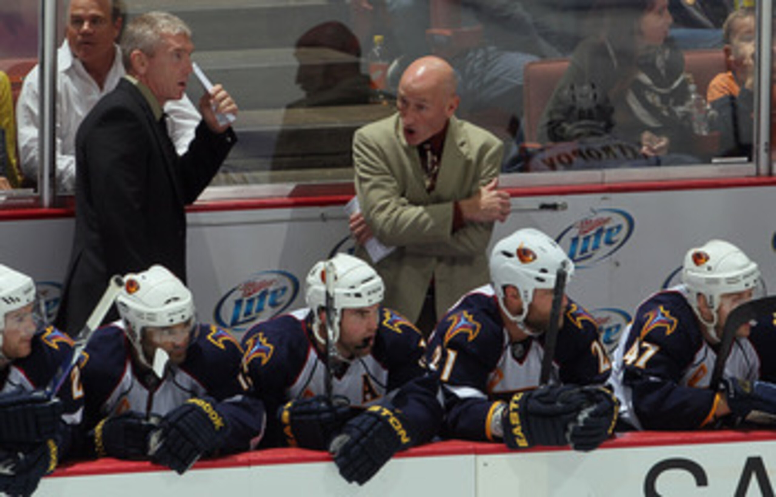ANAHEIM, CA - OCTOBER 15:  Atlanta Thrashers head coach Craig Ramsay looks on from the bench against the Anaheim Ducks at Honda Center on October 15, 2010 in Anaheim, California.  (Photo by Jeff Gross/Getty Images)