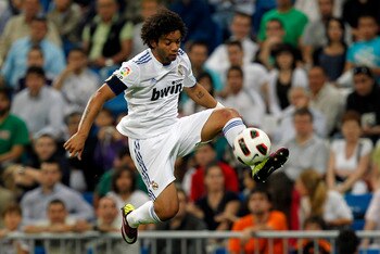 MADRID, SPAIN - MAY 10: Marcelo Vieira of Real Madrid controls the ball during the La Liga match between Real Madrid and Getafe at Estadio Santiago Bernabeu on May 10, 2011 in Madrid, Spain. (Photo by Angel Martinez/Getty Images)