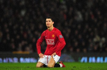 MANCHESTER, UNITED KINGDOM - MARCH 29:  Cristiano Ronaldo of Man.Utd reacts after a missed chance on goal during the Barclays Premier League match between Manchester United and Aston Villa at Old Trafford on March 29, 2008 in Manchester, England.  (Photo 