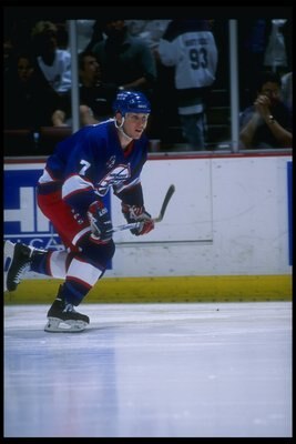 14 Apr 1996:  Leftwinger Keith Tkachuk of the Winnipeg Jets moves down the ice during a game against the Anaheim Mighty Ducks at Arrowhead Pond in Anaheim, California.  The Ducks won the game, 5-2. Mandatory Credit: Glenn Cratty  /Allsport