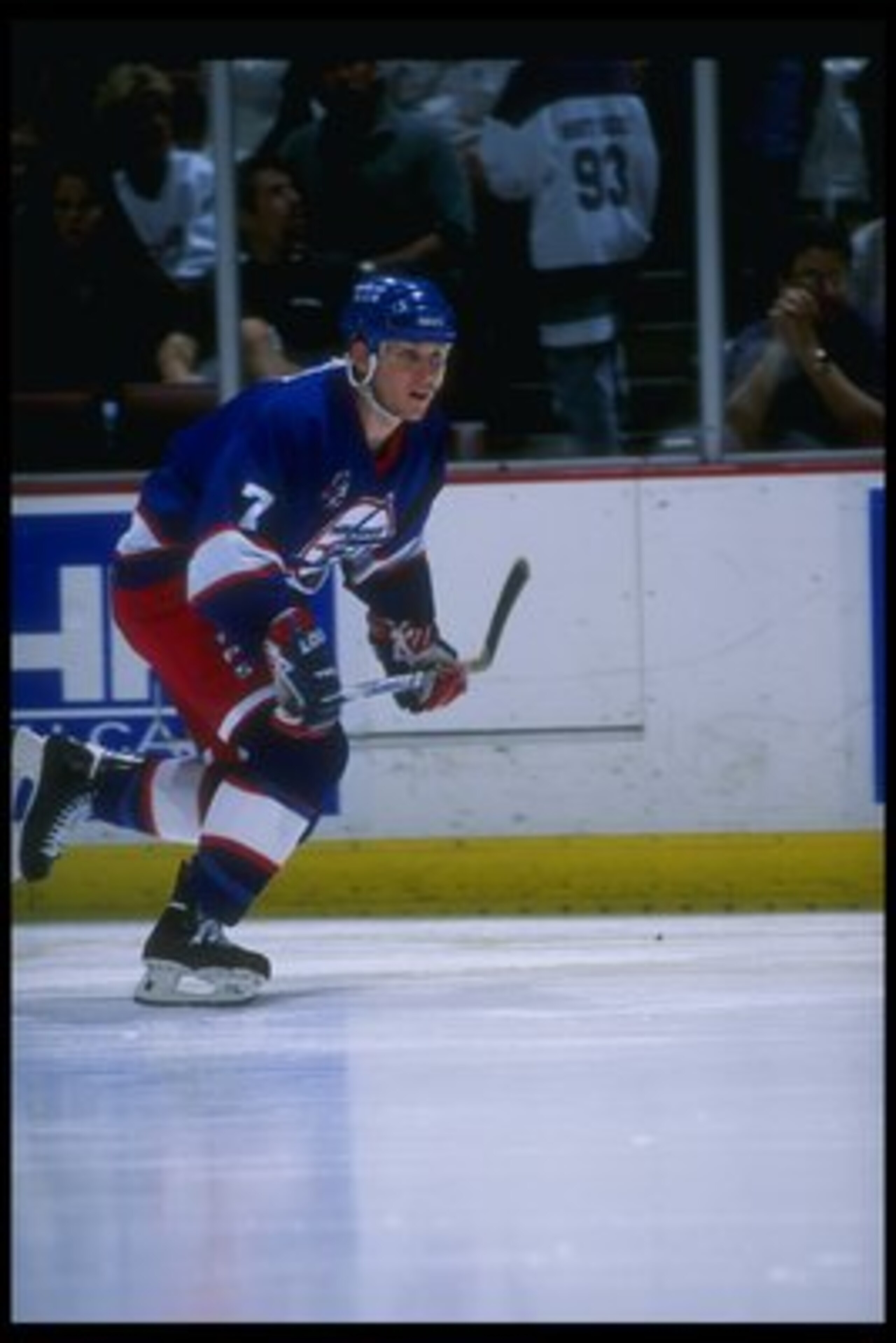 14 Apr 1996:  Leftwinger Keith Tkachuk of the Winnipeg Jets moves down the ice during a game against the Anaheim Mighty Ducks at Arrowhead Pond in Anaheim, California.  The Ducks won the game, 5-2. Mandatory Credit: Glenn Cratty  /Allsport