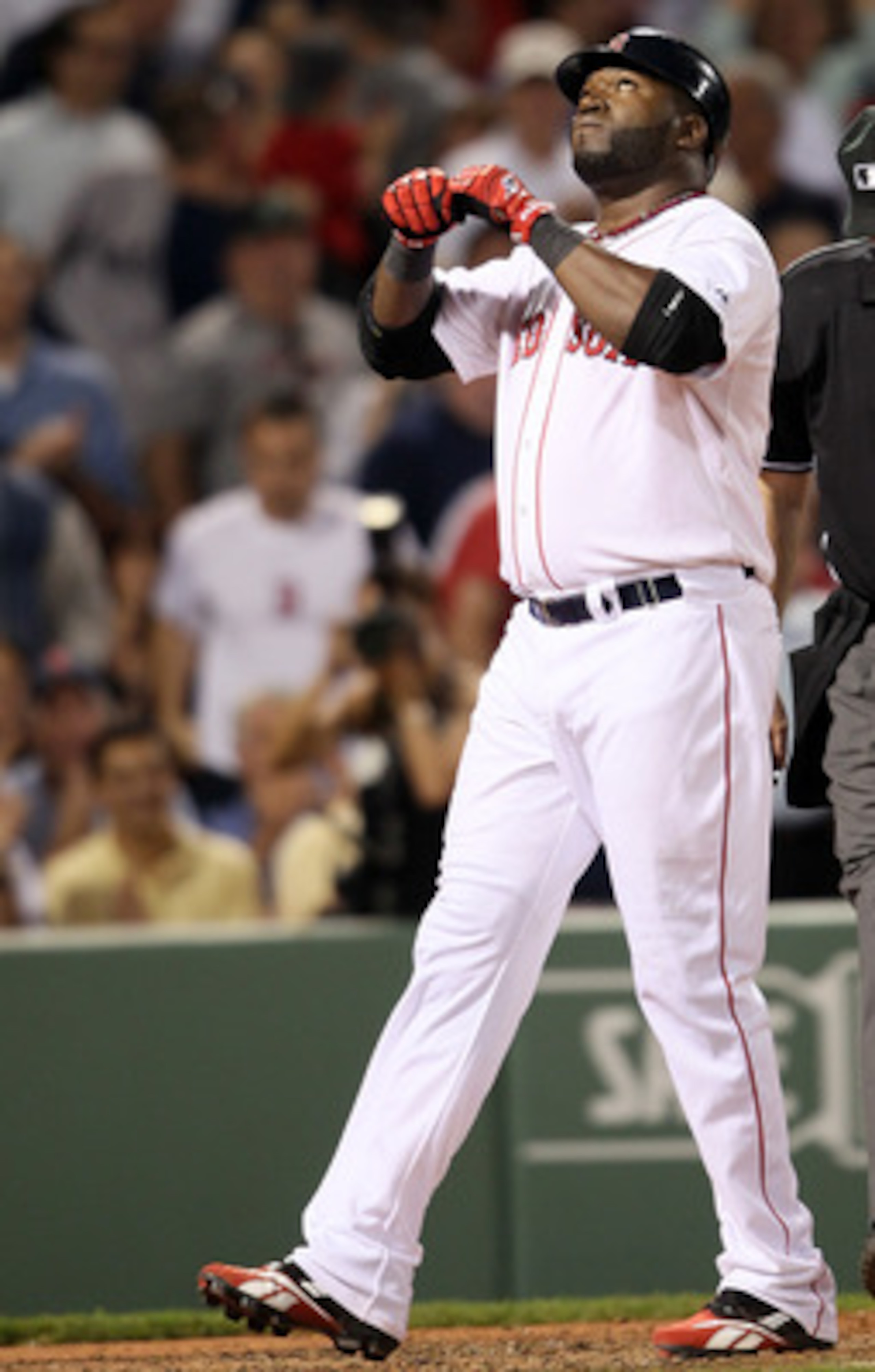 BOSTON, MA - MAY 31:  David Ortiz #34 of the Boston Red Sox celebrates his three run homer in the eighth inning against the Chicago White Sox on May 31, 2011 at Fenway Park in Boston, Massachusetts.  (Photo by Elsa/Getty Images)