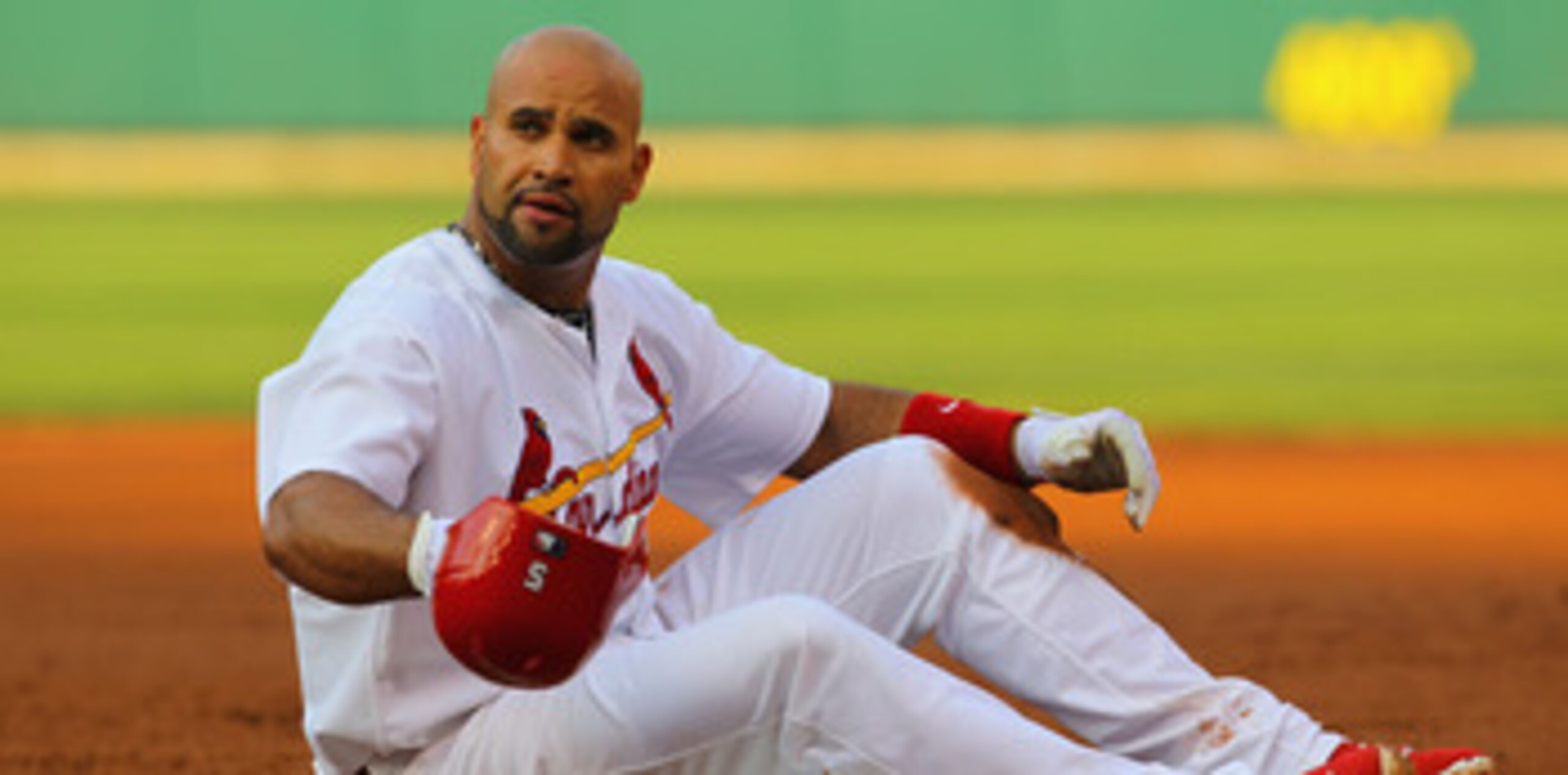 ST. LOUIS, MO - MAY 31: Albert Pujols #5 of the St. Louis Cardinals reacts after being tagged out at first base against the San Francisco Giants at Busch Stadium on May 31, 2011 in St. Louis, Missouri. (Photo by Dilip Vishwanat/Getty Images) ST. LOUIS, MO - MAY 31: Albert Pujols #5 of the St. Louis Cardinals reacts after being tagged out at first base against the San Francisco Giants at Busch Stadium on May 31, 2011 in St. Louis, Missouri. (Photo by Dilip Vishwanat/Getty Images)