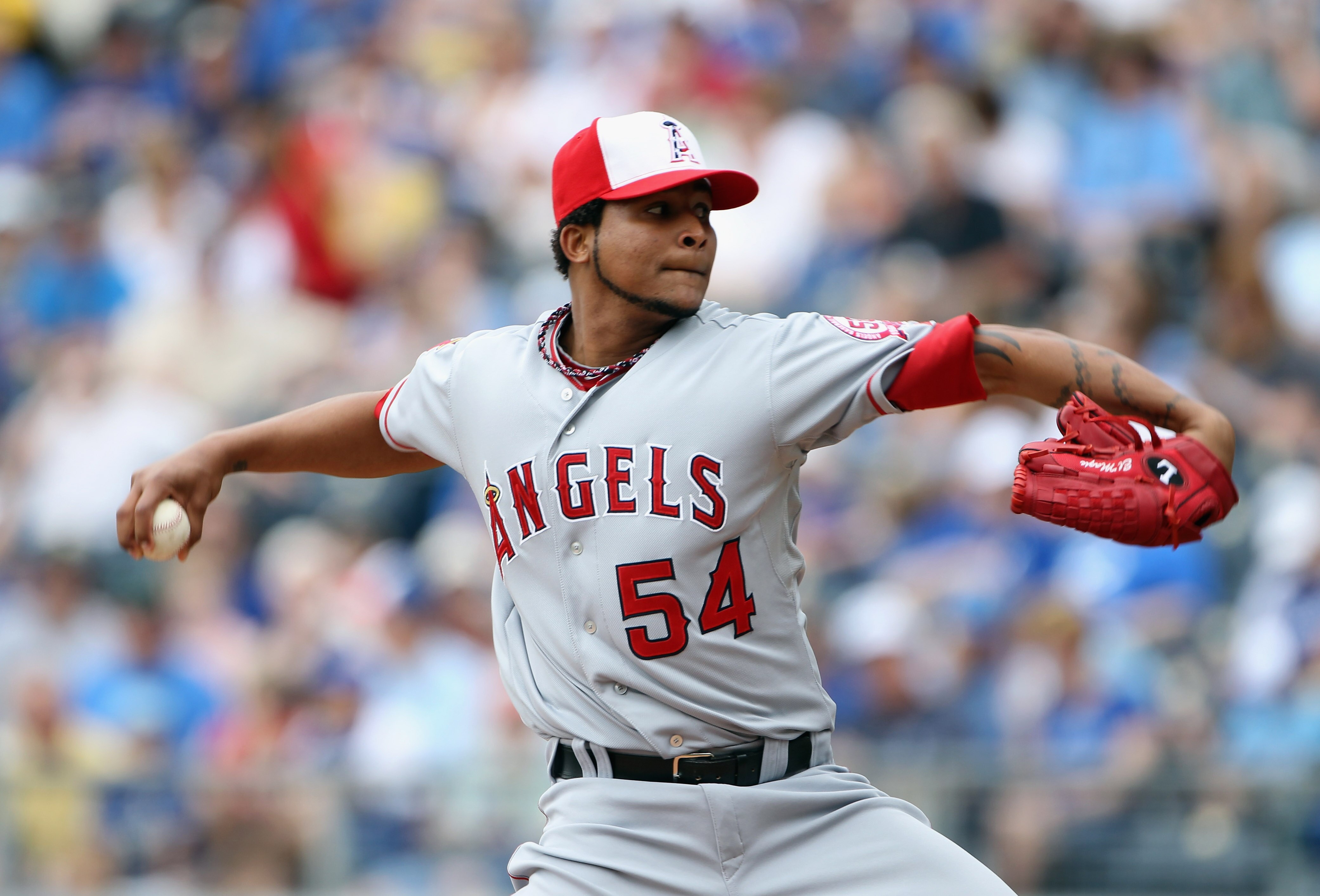 KANSAS CITY, MO - MAY 30: Starting pitcher Ervin Santana #54 of the Los Angeles Angels of Anaheim pitches during the game against the Kansas City Royals on May 30, 2011 at Kauffman Stadium in Kansas City, Missouri. (Photo by Jamie Squire/Getty Images) KANSAS CITY, MO - MAY 30: Starting pitcher Ervin Santana #54 of the Los Angeles Angels of Anaheim pitches during the game against the Kansas City Royals on May 30, 2011 at Kauffman Stadium in Kansas City, Missouri. (Photo by Jamie Squire/Getty Images)