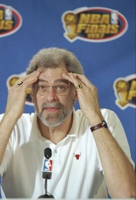 10 Jun 1997: Coach Phil Jackson of the Chicago Bulls speaks to reporters during a practice before a playoff game against the Utah Jazz at the Delta Center in Salt Lake City, Utah.
