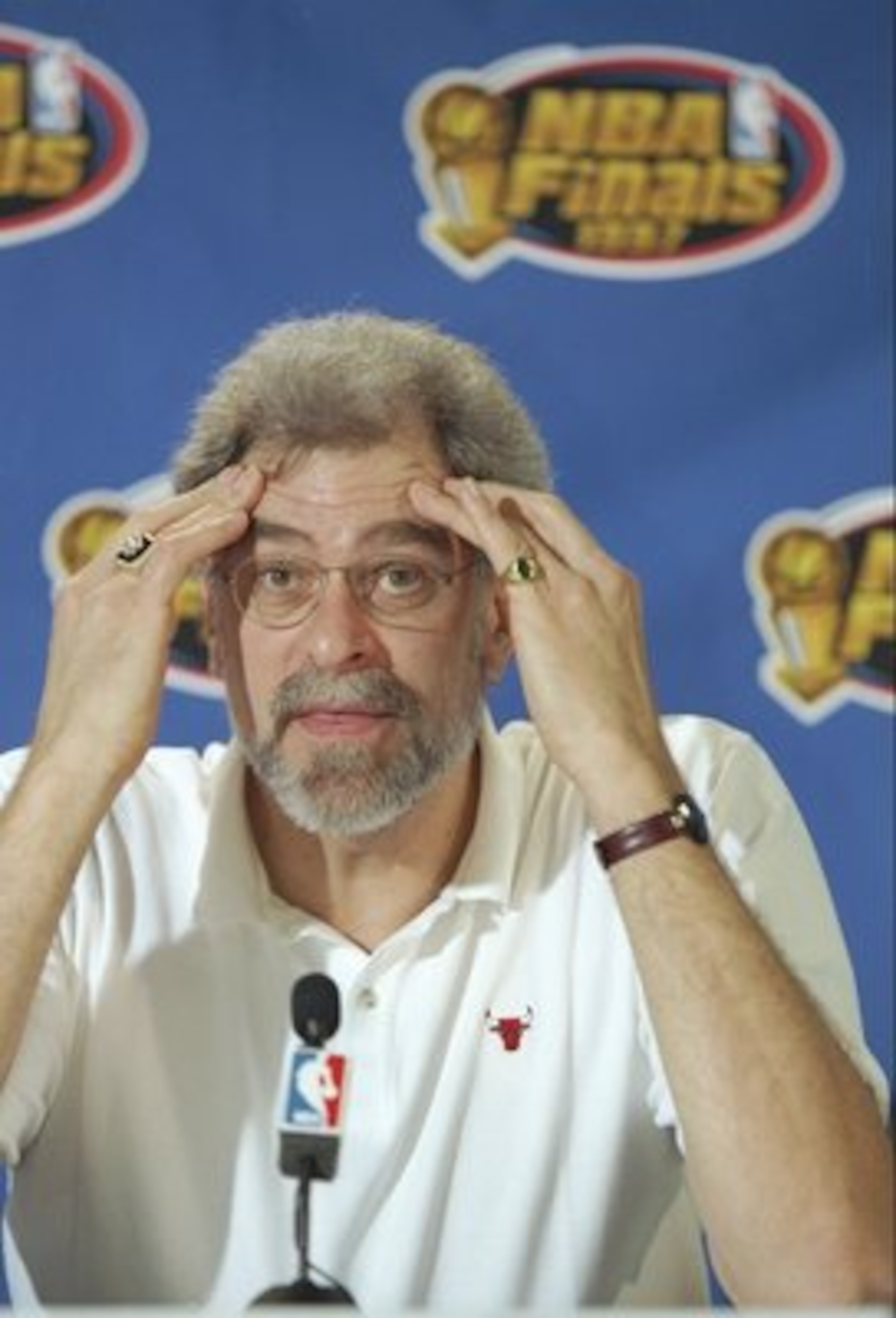 10 Jun 1997: Coach Phil Jackson of the Chicago Bulls speaks to reporters during a practice before a playoff game against the Utah Jazz at the Delta Center in Salt Lake City, Utah. 10 Jun 1997: Coach Phil Jackson of the Chicago Bulls speaks to reporters during a practice before a playoff game against the Utah Jazz at the Delta Center in Salt Lake City, Utah.