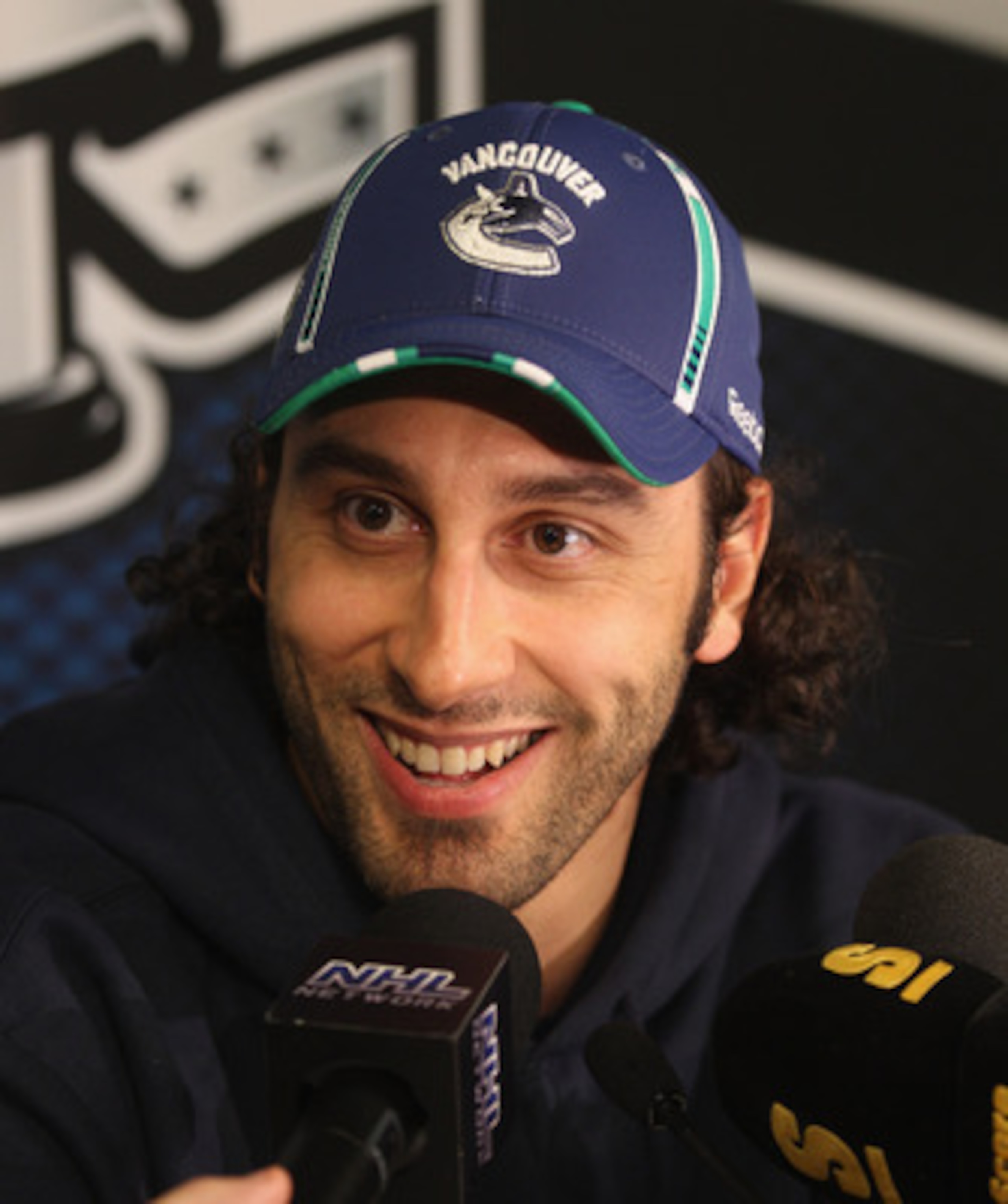 VANCOUVER, BC - MAY 31: Roberto Luongo #1 of the Vancouver Canucks meets with the media following a practice session the day before the opening game of the 2011 NHL Stanley Cup Finals at the Rogers Arena on May 31, 2011 in Vancouver, Canada.  (Photo by Br