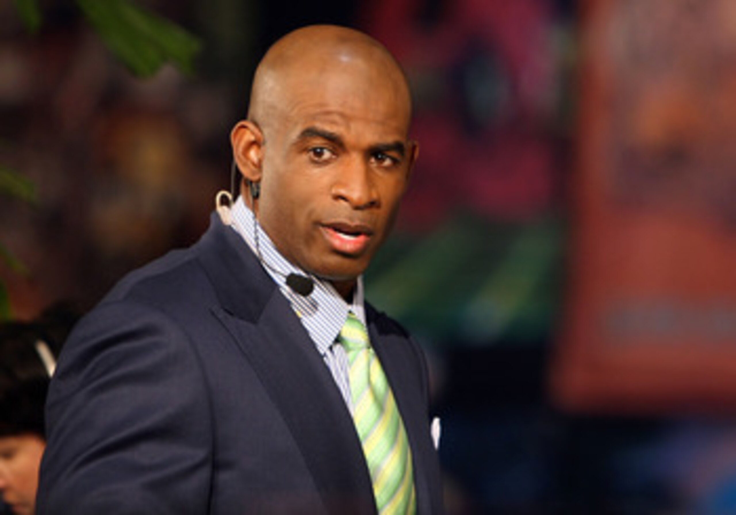 TAMPA, FL - JANUARY 29:  NFL commentator Deion Sanders speaks during a broadcast at the Tampa Convention Center on January 29, 2009 in Tampa, Florida.  (Photo by Scott Halleran/Getty Images)