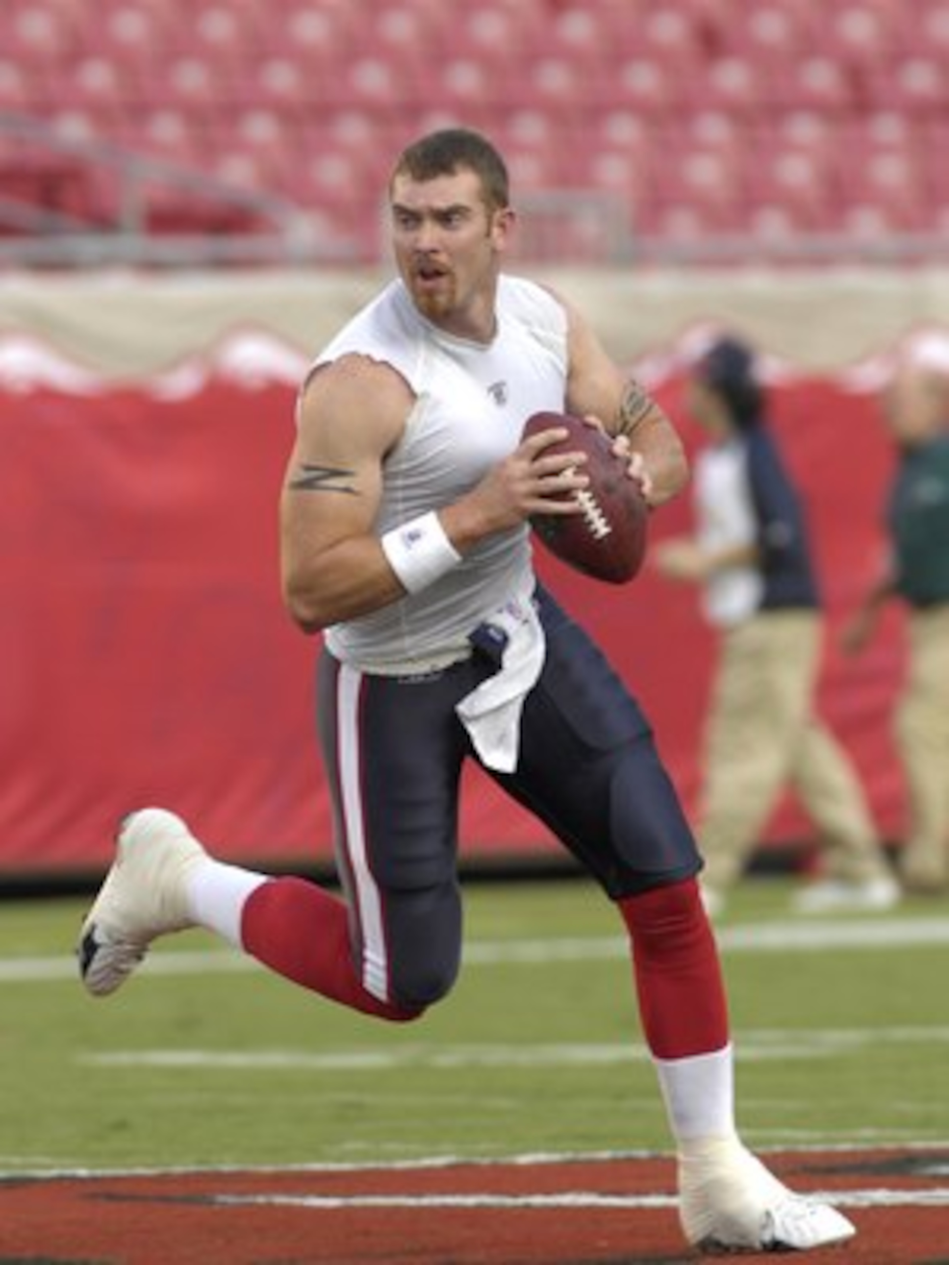 TAMPA, FL - AUGUST 30: Quarterback Jared Zabransky #15 of the Houston Texans warms up before play against the Tampa Bay Buccaneers during a pre-season game at Raymond James Stadium on August 30, 2007 in Tampa, Florida. The Bucs won 31-24. (Photo by Al Me TAMPA, FL - AUGUST 30: Quarterback Jared Zabransky #15 of the Houston Texans warms up before play against the Tampa Bay Buccaneers during a pre-season game at Raymond James Stadium on August 30, 2007 in Tampa, Florida. The Bucs won 31-24. (Photo by Al Me