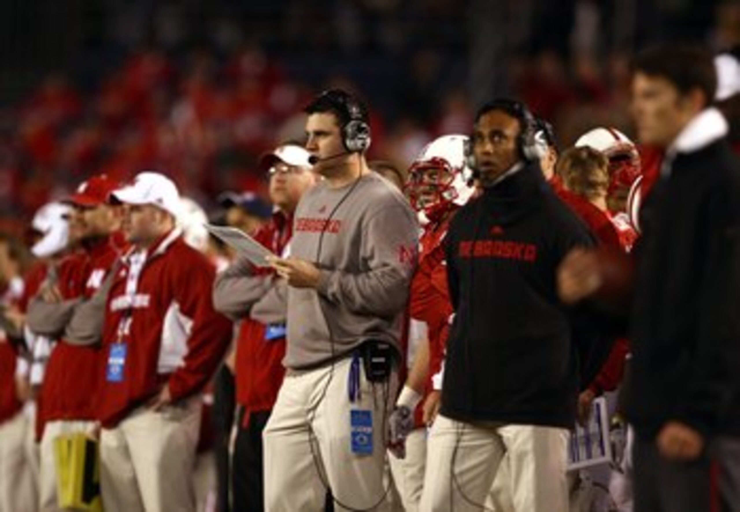 SAN DIEGO - DECEMBER 30:  Assistant Coach Tim Beck of the University of Nebraska Cornhuskers looks on from the sideline during the Pacific Life Holiday Bowl against University of Arizona Wildcats on December 30, 2009 at Qualcomm Stadium in San Diego, Cali