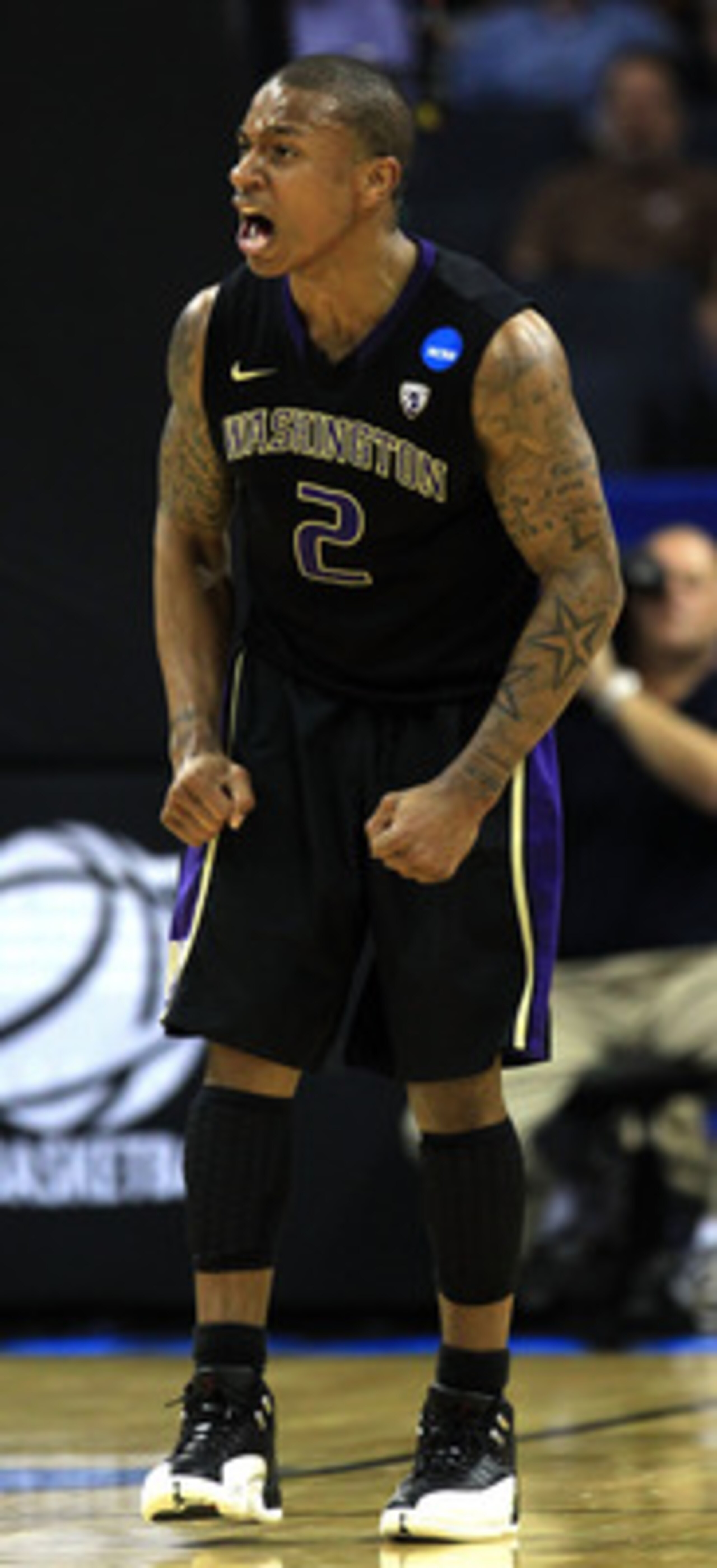 CHARLOTTE, NC - MARCH 20: Isaiah Thomas #2 of the Washington Huskies reacts in the second half while taking on the North Carolina Tar Heels during the third round of the 2011 NCAA men's basketball tournament at Time Warner Cable Arena on March 20, 2011 i CHARLOTTE, NC - MARCH 20: Isaiah Thomas #2 of the Washington Huskies reacts in the second half while taking on the North Carolina Tar Heels during the third round of the 2011 NCAA men's basketball tournament at Time Warner Cable Arena on March 20, 2011 i