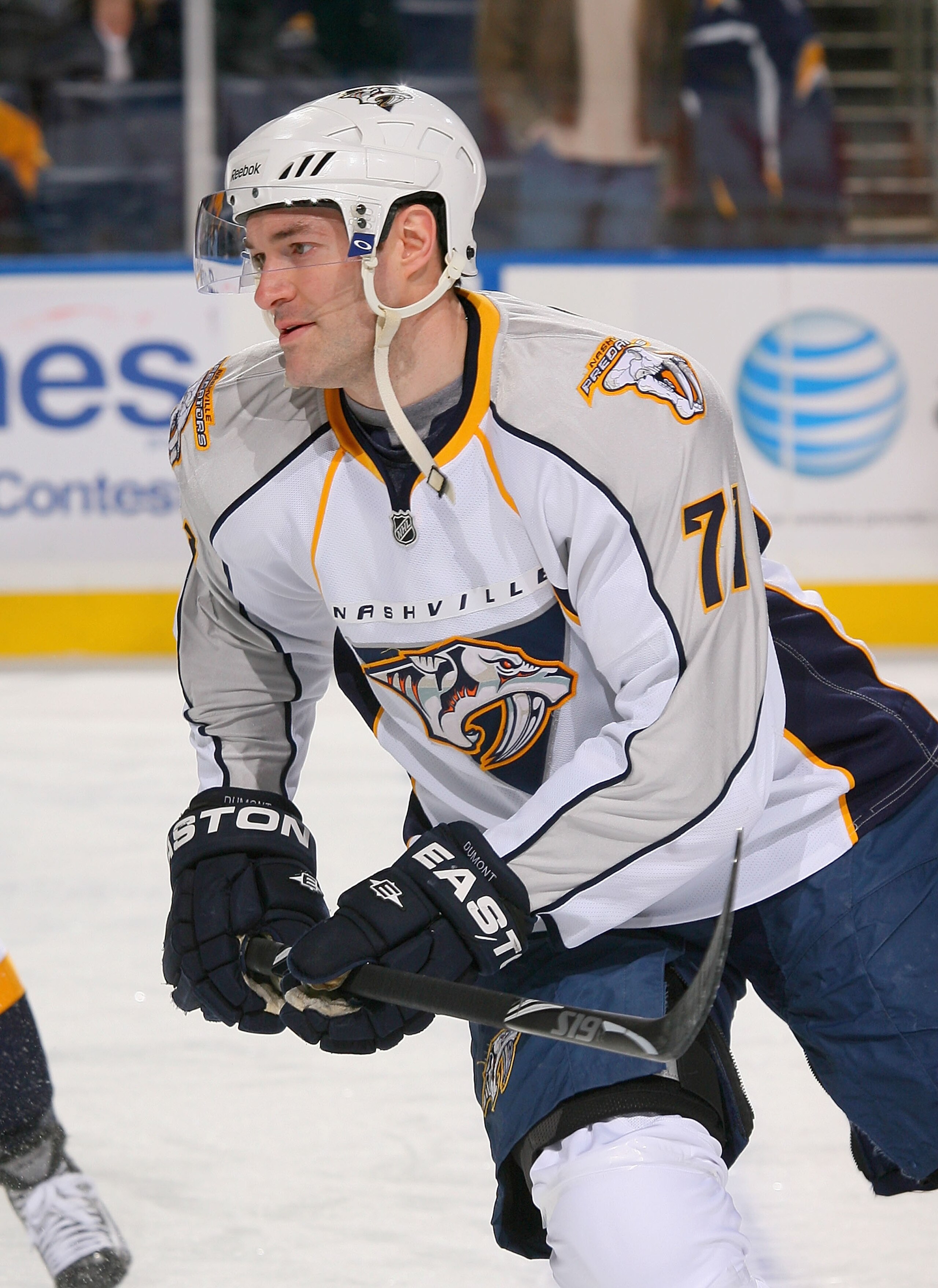 BUFFALO, NY - MARCH 20: JP Dumont #71 of the Nashville Predators warms up prior to a game against the Buffalo Sabres at HSBC Arena on March 20, 2011 in Buffalo, New York. Nashville won 4-3 in overtime. (Photo by Rick Stewart/Getty Images) BUFFALO, NY - MARCH 20: JP Dumont #71 of the Nashville Predators warms up prior to a game against the Buffalo Sabres at HSBC Arena on March 20, 2011 in Buffalo, New York. Nashville won 4-3 in overtime. (Photo by Rick Stewart/Getty Images)