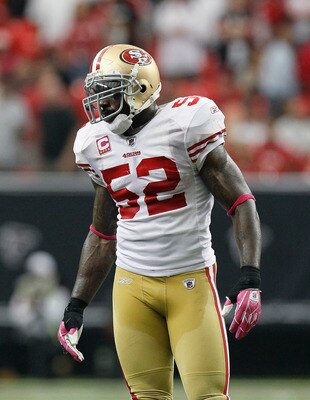 ATLANTA - OCTOBER 03:  Patrick Willis #52 of the San Francisco 49ers against the Atlanta Falcons at Georgia Dome on October 3, 2010 in Atlanta, Georgia.  (Photo by Kevin C. Cox/Getty Images)