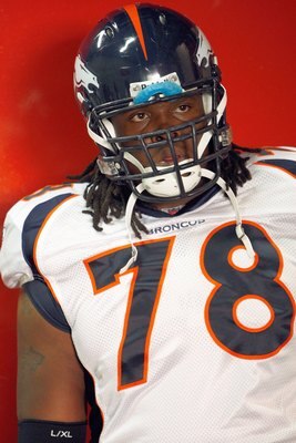KANSAS CITY - SEPTEMBER 28:  Ryan Clady #78 of the Denver Broncos stands in the tunnel before the game against the Kansas City Chiefs on September 28, 2008 at Arrowhead Stadium in Kansas City, Missouri. The Chiefs defeated the Broncos 33-19.  (Photo by: J