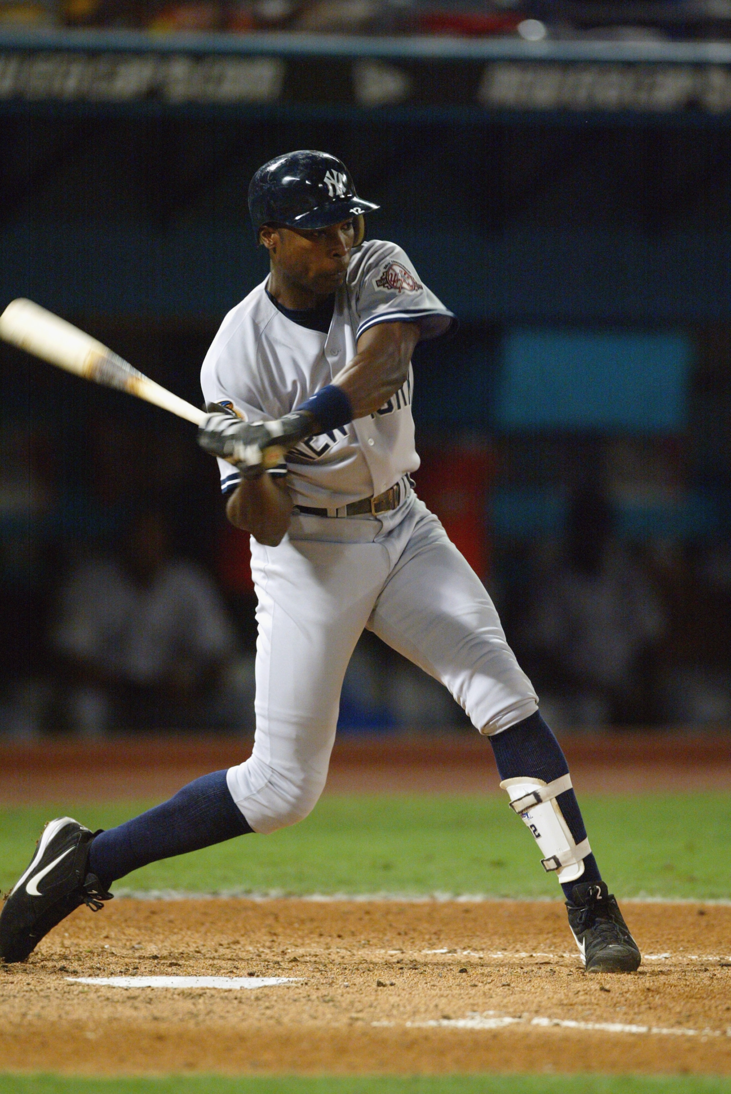 MIAMI - OCTOBER 21:  Second baseman Alfonso Soriano #12 of the New York Yankees swings during game three of the Major League Baseball World Series against the Florida Marlins on October 21, 2003 at Pro Player Stadium in Miami, Florida. (Photo by Jed Jacob