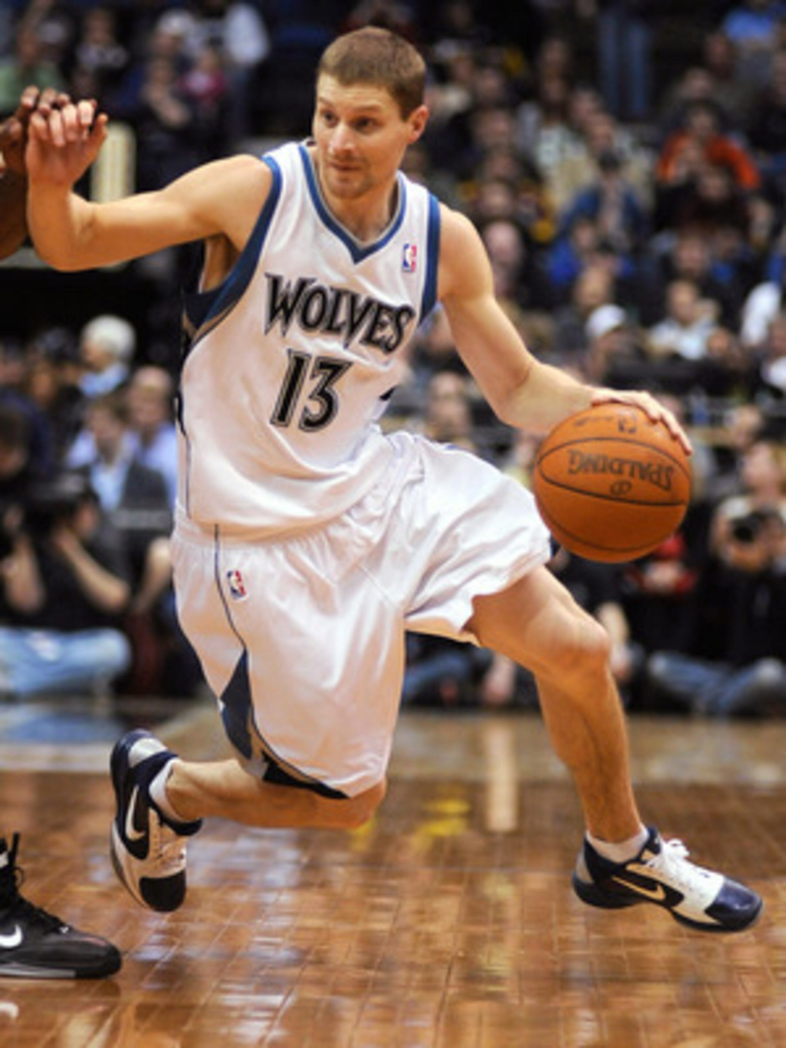 MINNEAPOLIS, MN - APRIL 1: Luke Ridnour #13 of the Minnesota Timberwolves drives to the basket against the Miami Heat during the first half of a basketball game at Target Center on April 1, 2011 in Minneapolis, Minnesota. Heat defeated the Timberwolves 11