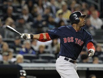 NEW YORK, NY - MAY 13:  Carl Crawford #13 of the Boston Red Sox in action against the New York Yankees during their game on May 13, 2011 at Yankee Stadium in the Bronx borough of New York City.  (Photo by Al Bello/Getty Images)