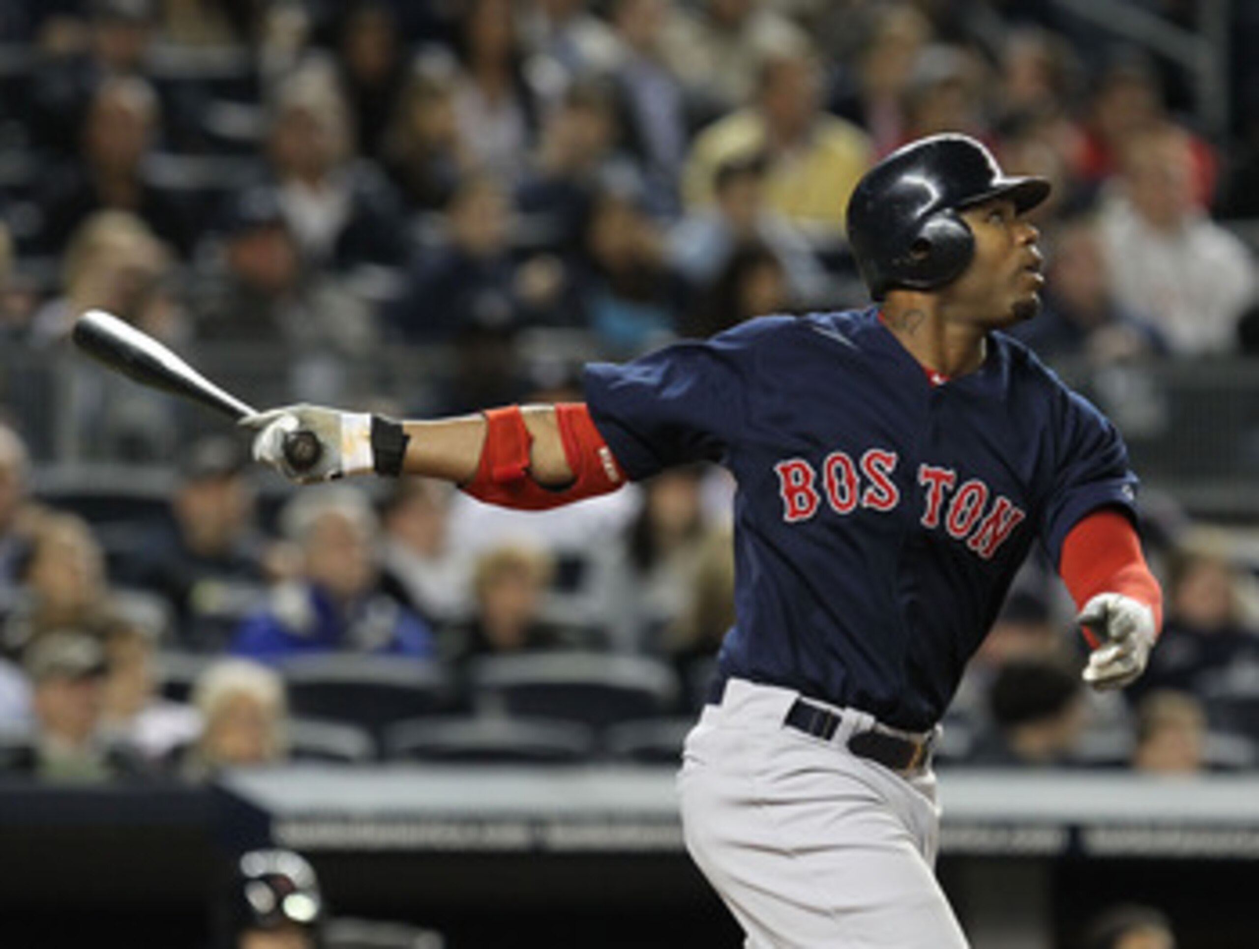 NEW YORK, NY - MAY 13: Carl Crawford #13 of the Boston Red Sox in action against the New York Yankees during their game on May 13, 2011 at Yankee Stadium in the Bronx borough of New York City. (Photo by Al Bello/Getty Images) NEW YORK, NY - MAY 13: Carl Crawford #13 of the Boston Red Sox in action against the New York Yankees during their game on May 13, 2011 at Yankee Stadium in the Bronx borough of New York City. (Photo by Al Bello/Getty Images)