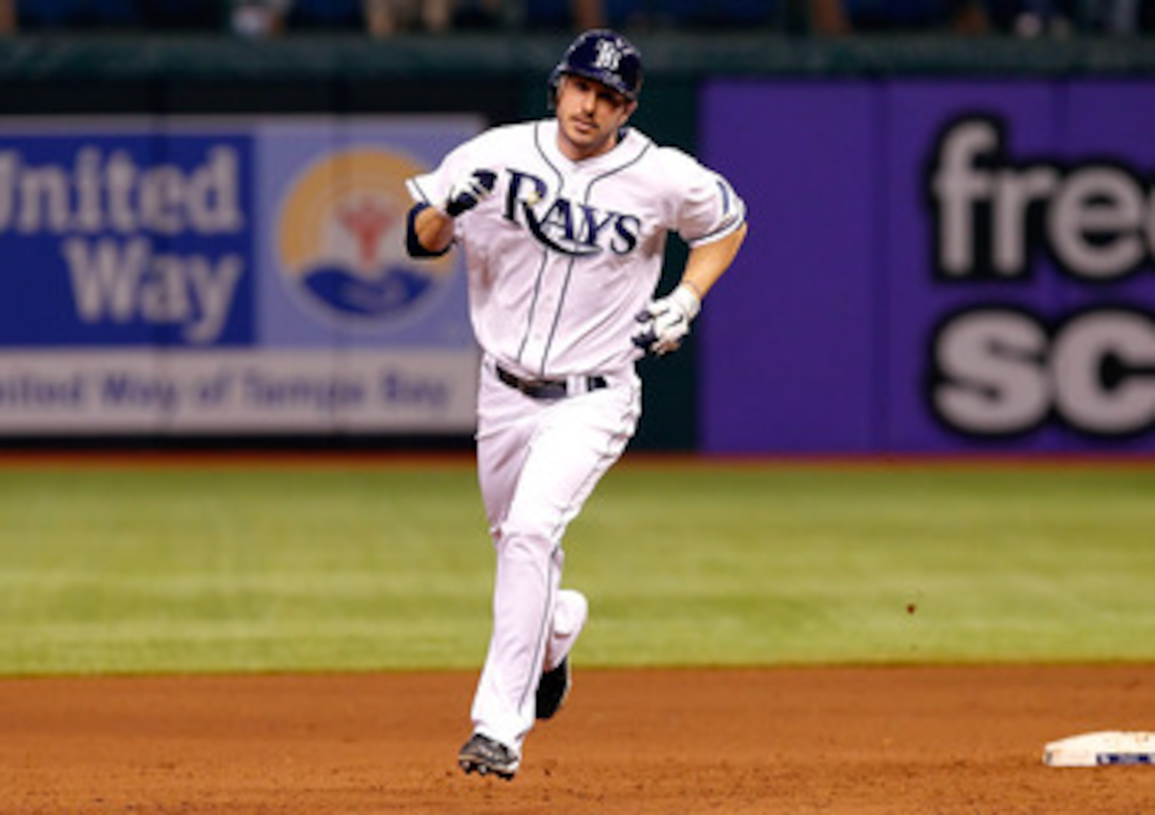 ST. PETERSBURG, FL - MAY 31:  Outfielder Matt Joyce #20 of the Tampa Bay Rays rounds the bases after his home run against the Texas Rangers during the game at Tropicana Field on May 31, 2011 in St. Petersburg, Florida.  (Photo by J. Meric/Getty Images)