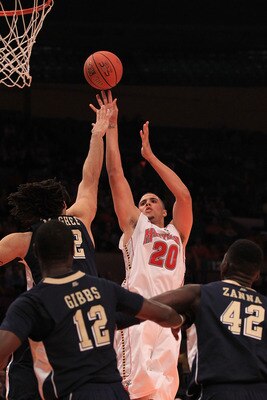 NEW YORK - NOVEMBER 18:  Jordan Williams #20 of the Maryland Terrapins shoots over Gary McGhee #52 of the Pittsburgh Panthers during the 2k Sports Classic at Madison Square Garden on November 18, 2010 in New York, New York.  (Photo by Chris McGrath/Getty 