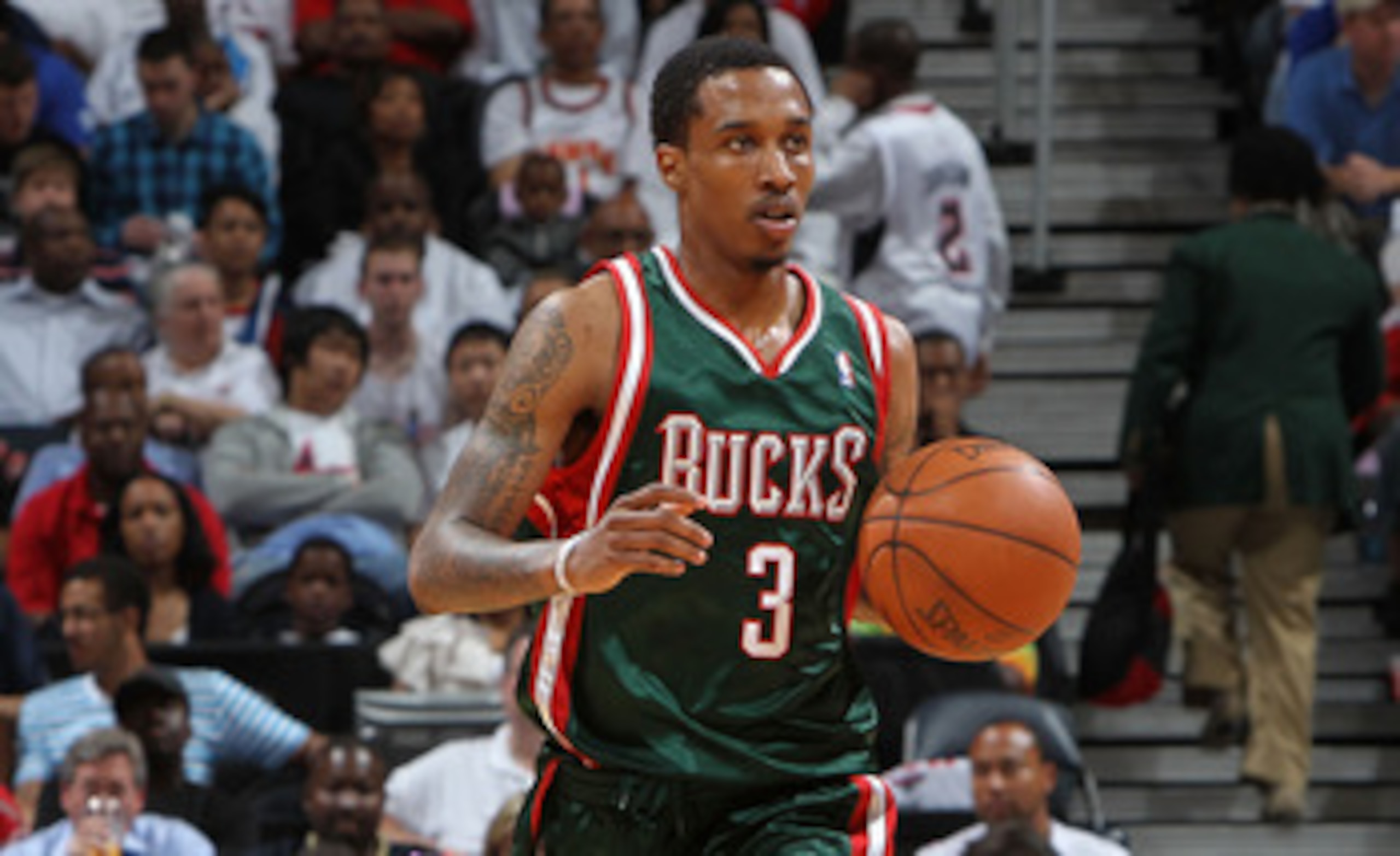 ATLANTA - MAY 2:  Guard Brandon Jennings #3 of the Milwaukee Bucks dribbles with the ball during Game Seven of the Eastern Conference Quarterfinals between the Milwaukee Bucks and the Atlanta Hawks during the 2010 NBA Playoffs at Philips Arena on May 2, 2