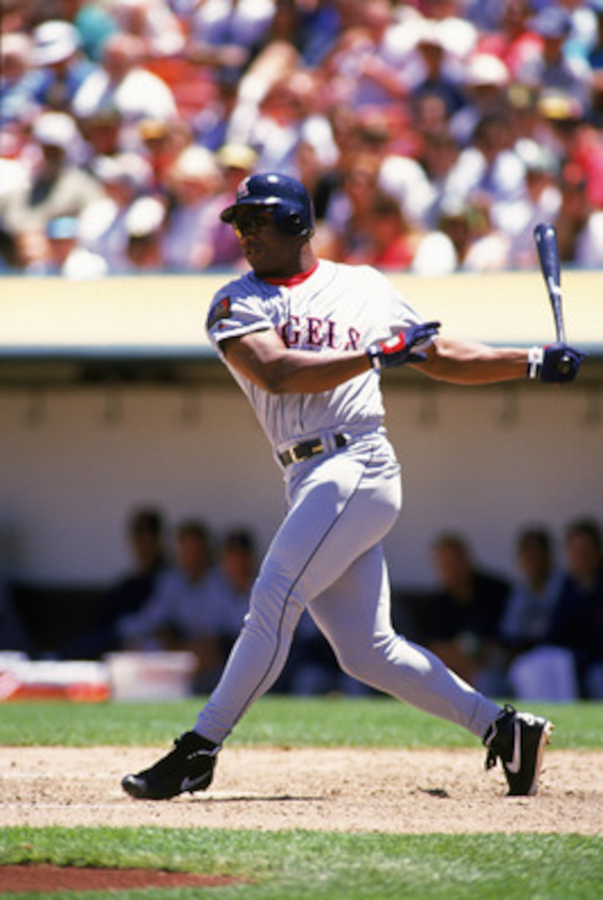 OAKLAND, CA - JUNE 29:  Bo Jackson #22 of the California Angels swings during a game against the Oakland Athletics at Network Associates Coliseum on June 29, 1994 in Oakland, California. (Photo by Otto Greule Jr/Getty Images)